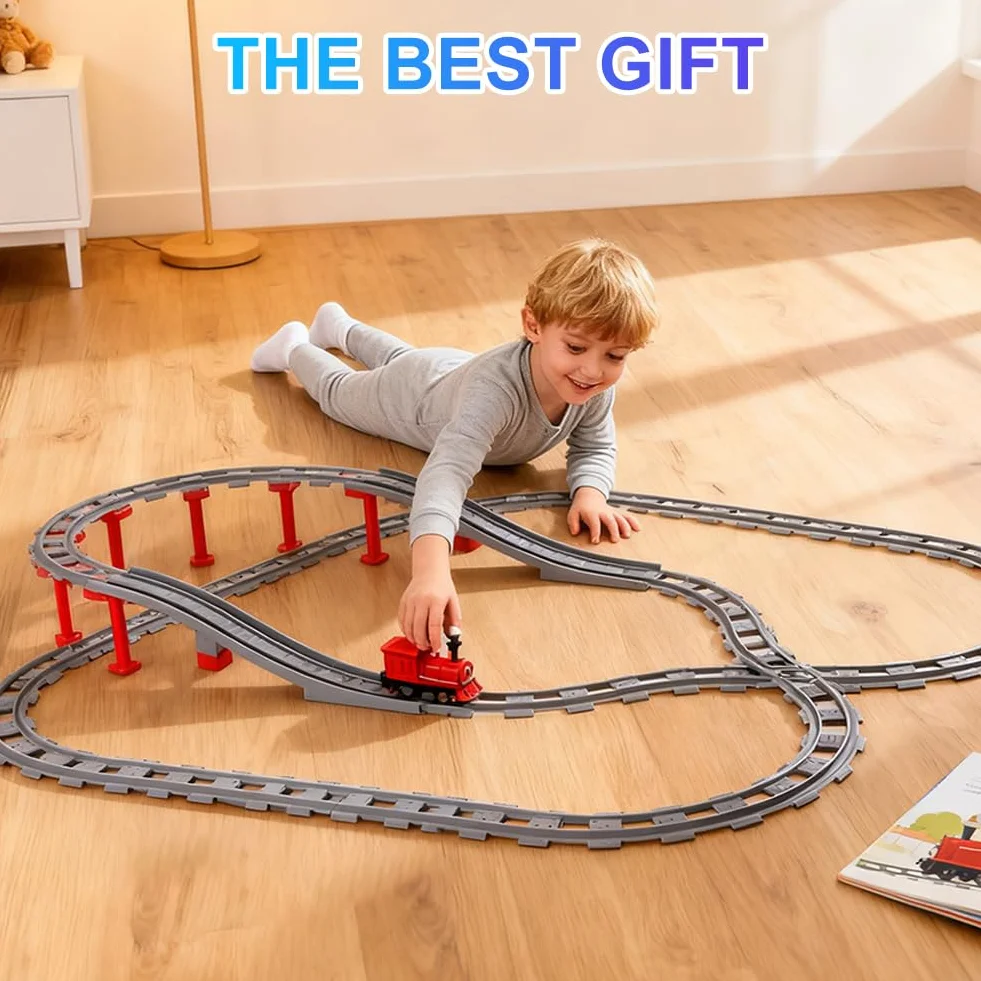 67PCS Bausteine Schienen Set, City Eisenbahn Schienen mit Gerade, Kurven, Cross Track, Kompatibel mit Marktführer, Spielzeug Geschenk für Kinder ab 2 Jahrenl