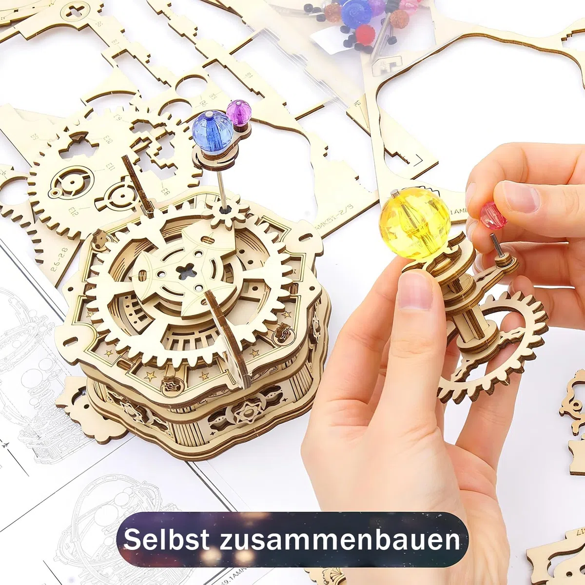 ROKR 3D Puzzle Holz Starry Night Musikbox,Holzpuzzle Erwachsene Mechanisch Modellbausatz,DIY-Geschenke für Kinder.