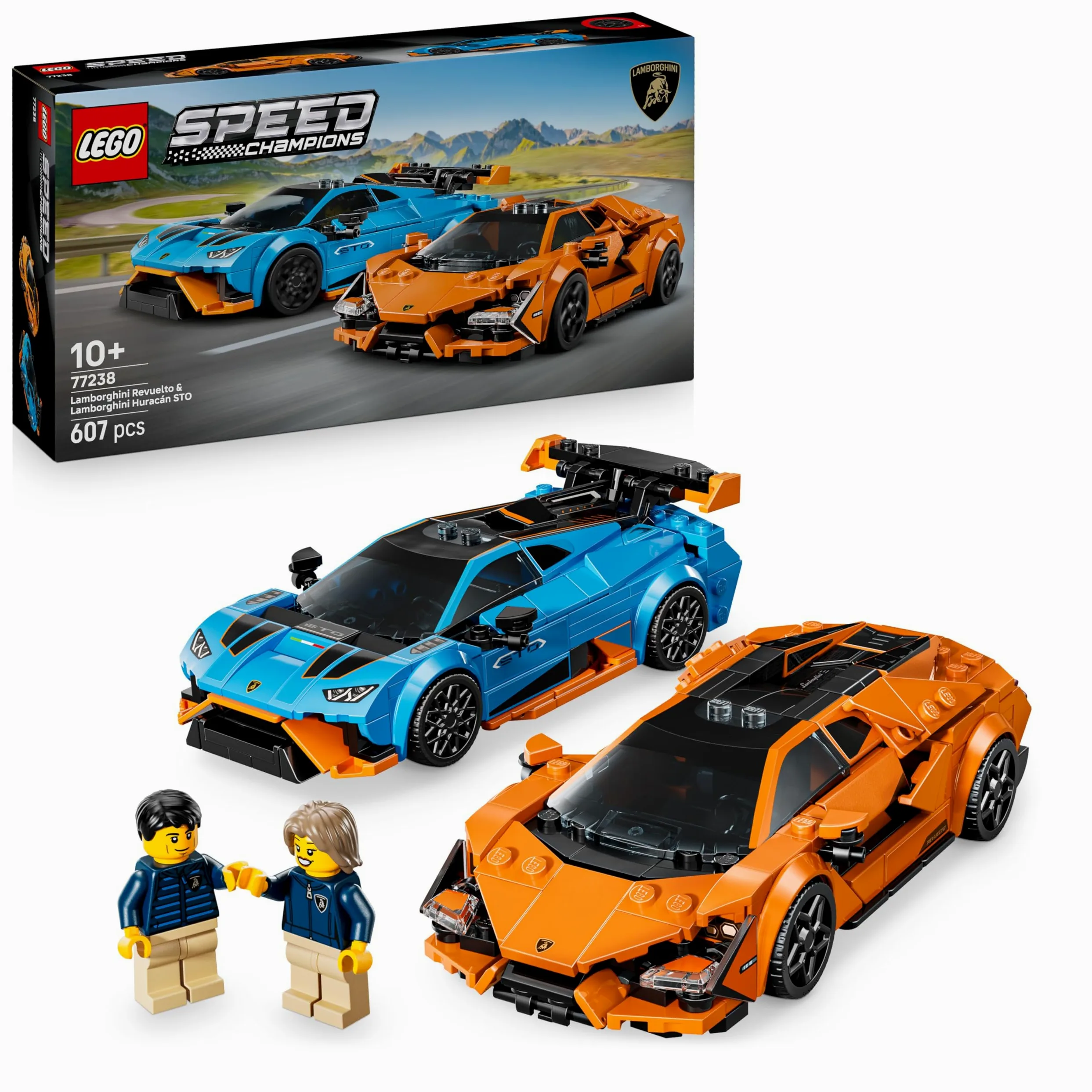 LEGO Speed Champions Lamborghini Revuelto und Huracán STO - Auto Set mit 2 Rennwagen und 2 Fahrer Minifiguren - Spielzeug für Auto Fans - Kreatives Geschenk für Jungen ab 9 Jahren - 77238