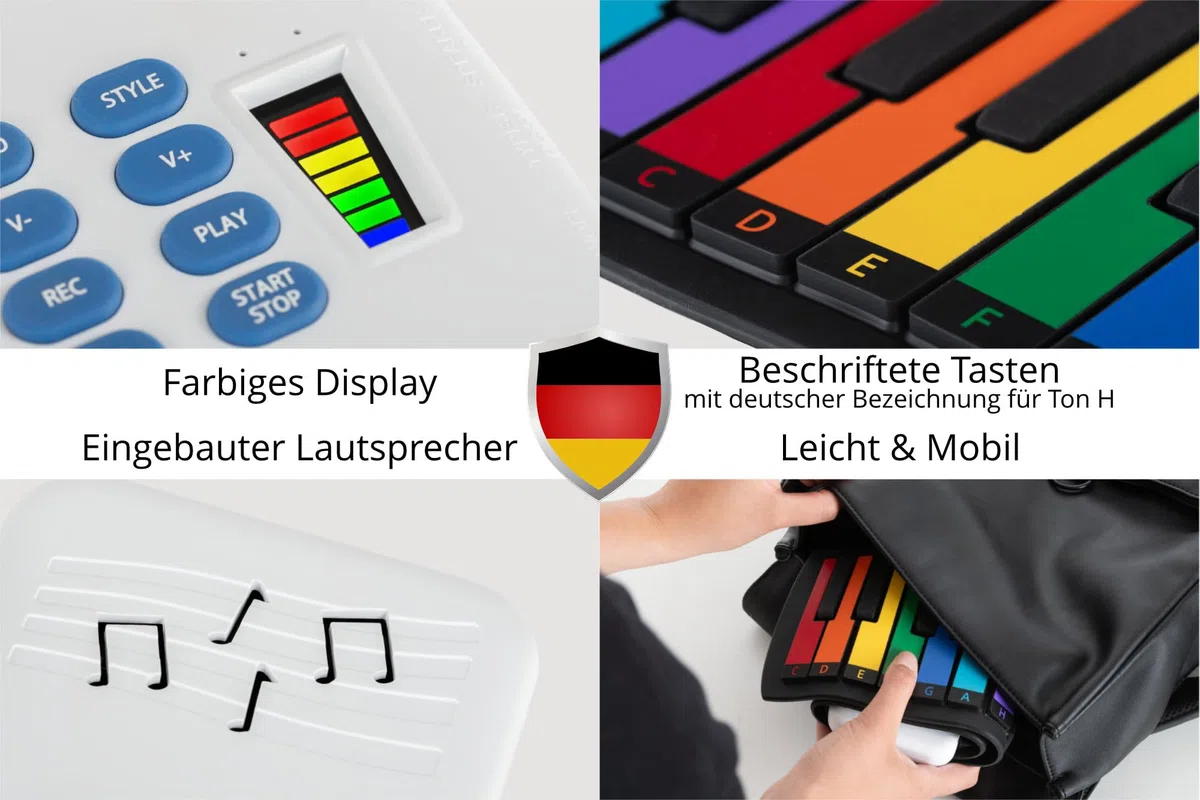McGrey RA-49 Kinder Rollpiano - Zusammenrollbar für einfachen Transport - Perfekt für Urlaub, Kindergeburtstag und Kinderzimmer - Für Kinder und Erwachsene geeignet - Integrierter Akku
