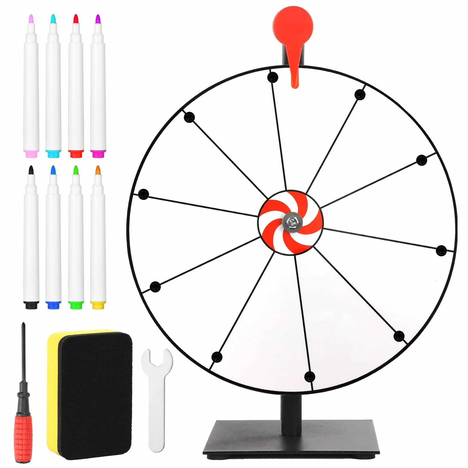 40cm Großes Glücksrad Set, Rouletterad mit 10 Schlitzen und Robuster Basis Tombola Raddreher mit Ständer Tischdreher für Karneval Messen Glücksrad-Spiele (Weiß)