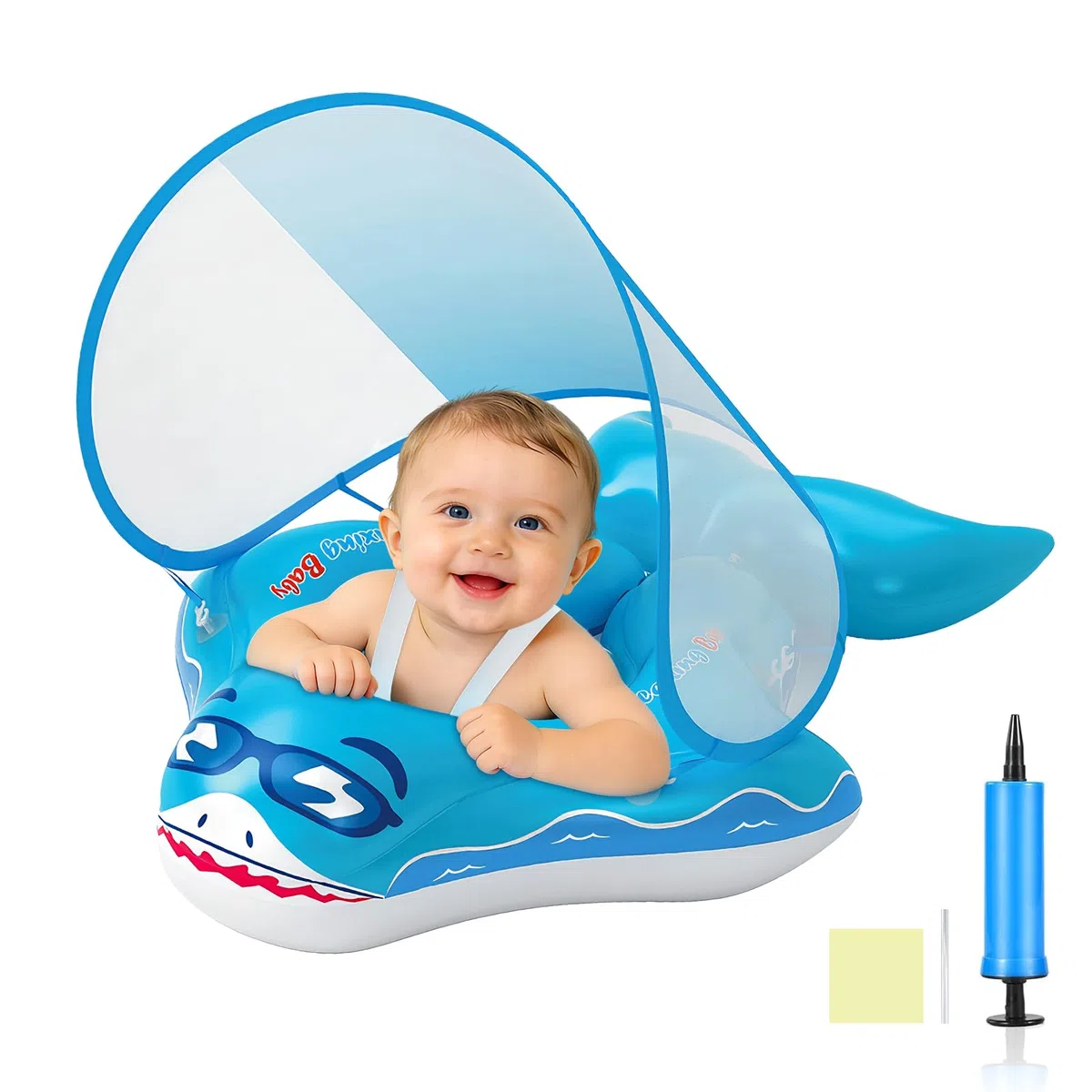 Qingning Baby Schwimmring mit Abnehmbaren Sonnendach, Baby Schwimmhilfe | mit Schwimmsitz, Aufblasbare Schwimmtrainer für Kinder ab 3-36 Monate, Kleinkind baby Pool Swimming Float
