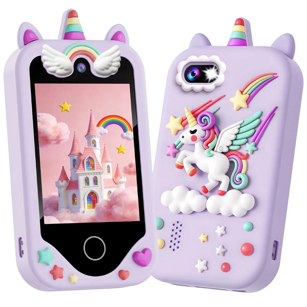 Kinder Smartphone für Mädchen, Kinder Telefon Spielzeug mit Touchscreen, Kinder Weihnachtsgeburtstagsgeschenk für Alter 3-8 Jahre alt, Dual-Kameras, Lernen, Musik-Player, Spiele, Lila