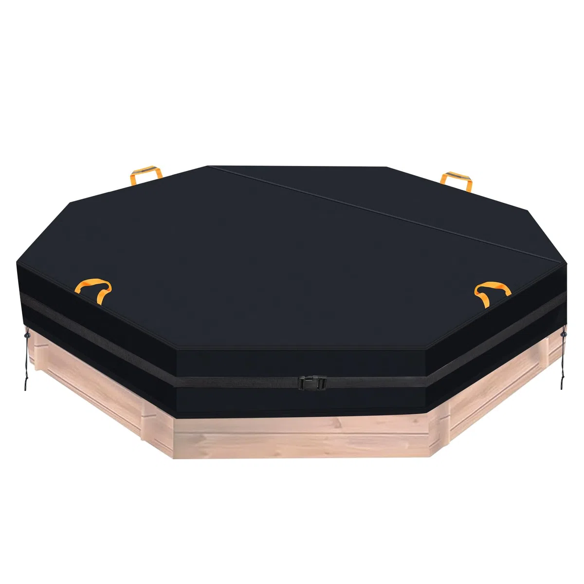 Wasserdicht Achteckige Sandkastenabdeckung mit 7M Winddicht Schnalle, 600D Oxford Outdoor Garten Sandkasten Pool Schutz Abdeckplane mit 4 reflektierenden Griffen und 2 Kordelzügen (213 x 200 x 23 cm)