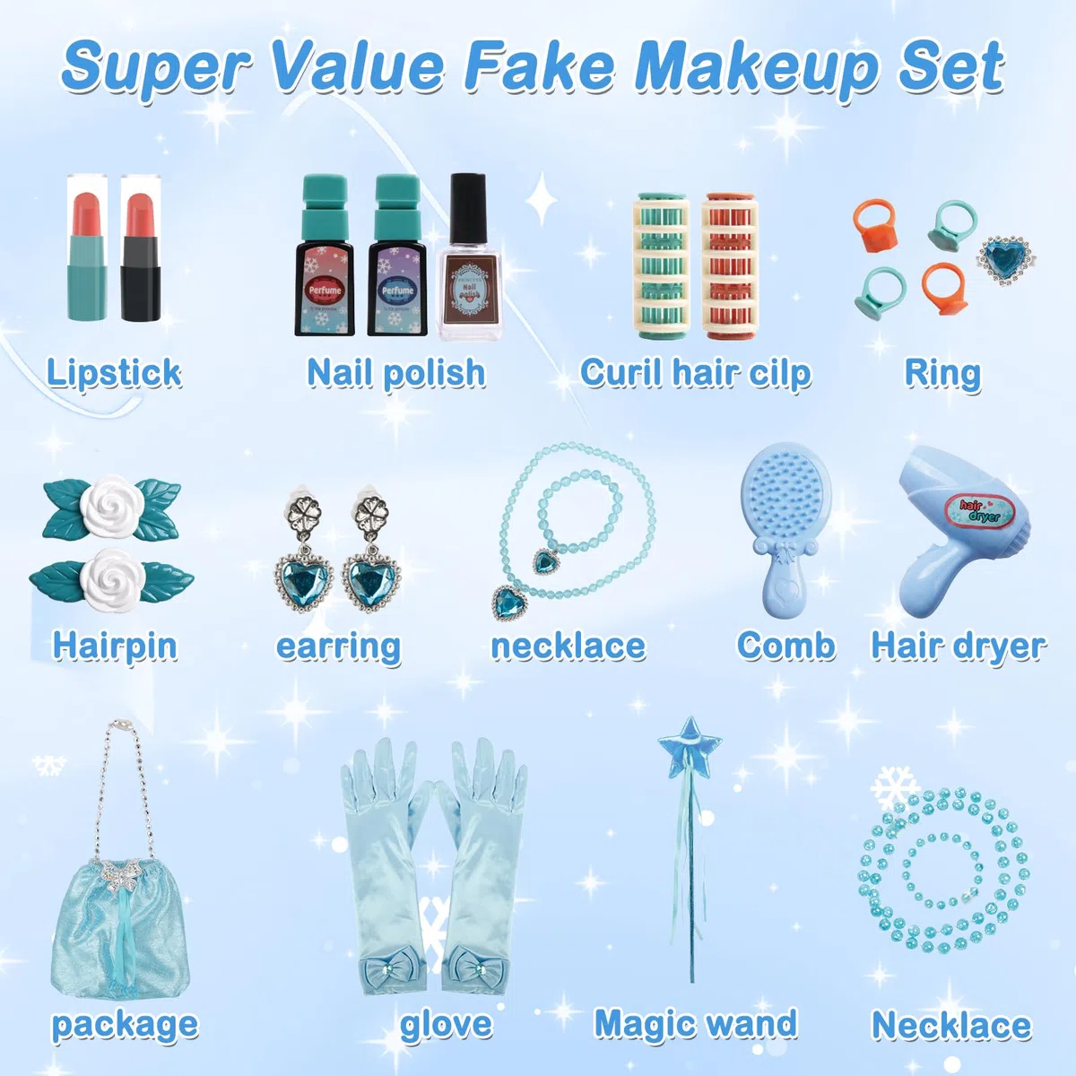 deAO Schminktisch Frisiertisch für Mädchen mit Hocker, Musik & Licht, Princess Schönheitsstudio Frisiersalon Kinderschminke Set, mit Styling-Zubehör Friseur Set für Kinder ab 3 Jahren | Blau
