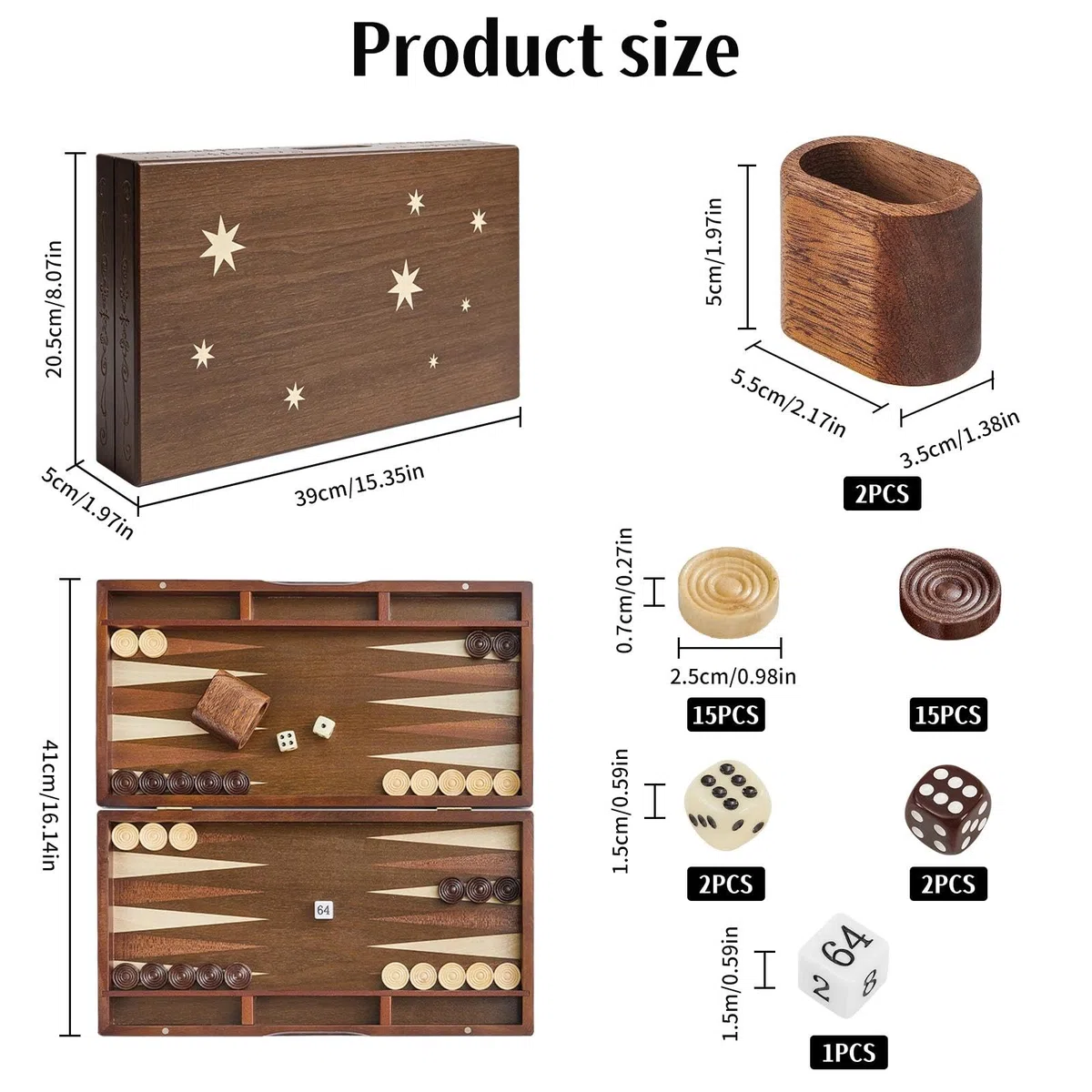 Backgammon Set für Erwachsene Großes 40cm Spielbrett aus Holz Kompakt klappbar & perfekt für Reise Inkl Würfel Klassisches Brettspiel für Zuhause