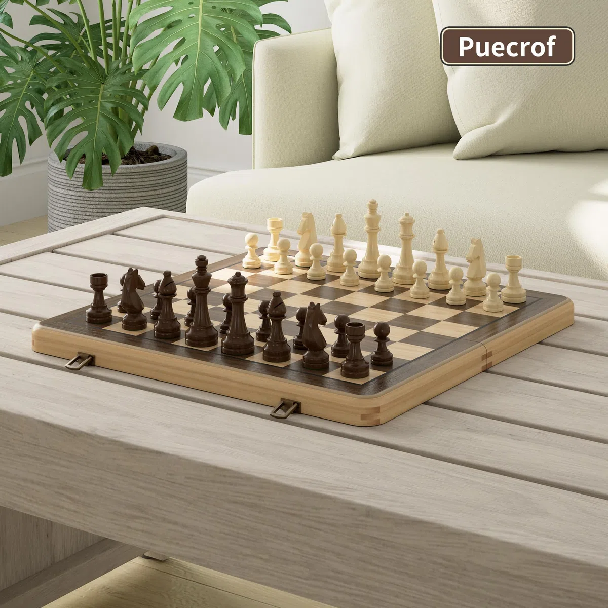 38 cm Holz Klapp-Schach- und Dame-Set, 2-in-1 Brettspiel, 7,6 cm König Staunton Figuren, 2 zusätzliche Damen (Black)