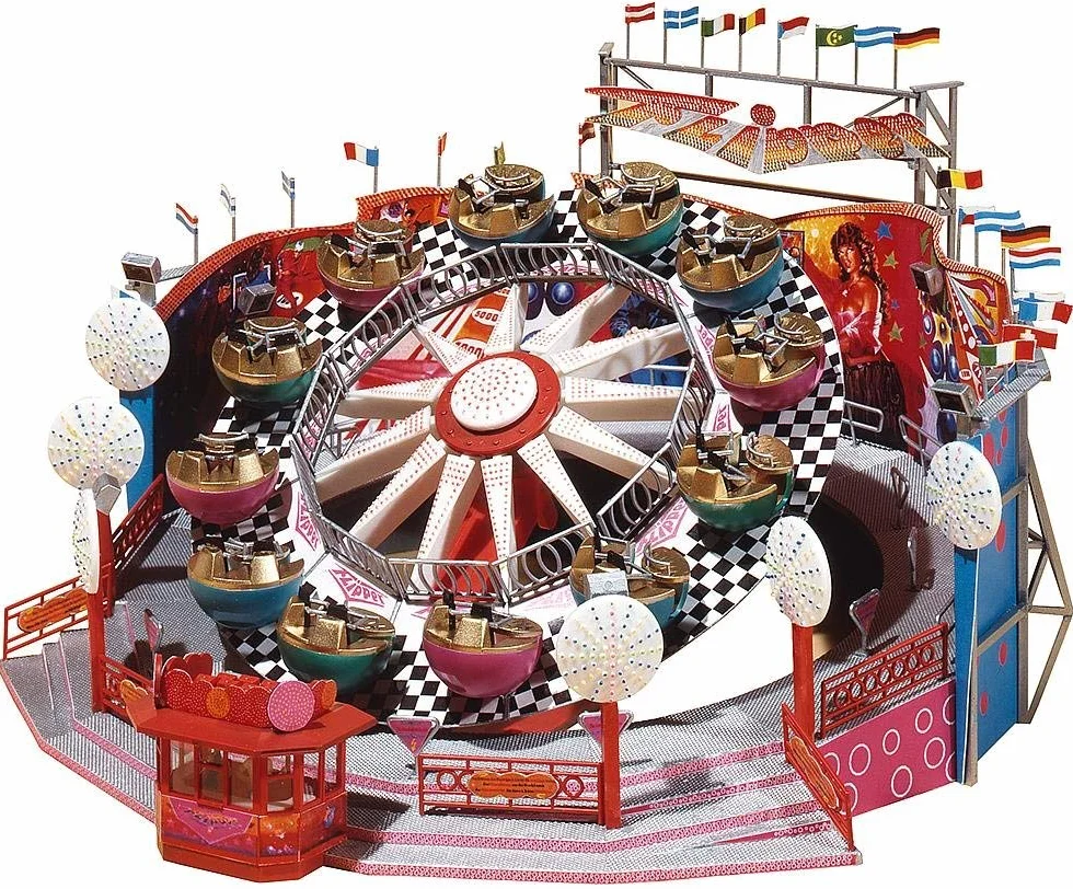 FALLER Karussell Flipper Modellbausatz mit 436 Einzelteilen 260 x 225 x 140 mm I Modelleisenbahn Zubehör H0 I Modelleisenbahn H0 Kirmesanlagen