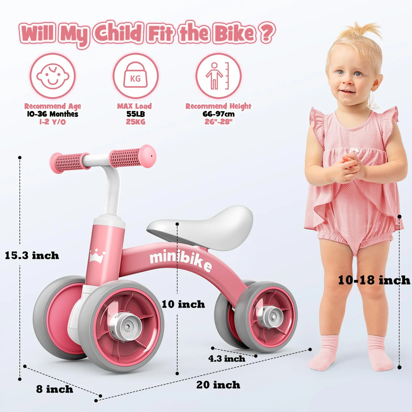 HappyGoLucky Spielzeug ab 1 2 Jahr, Baby Lauflernrad 10-24 Monate mit Vierrädriger Leuchtender Kinderspielzeug Geschenke für Jungen Mädchen Ostergeschenke Kinder