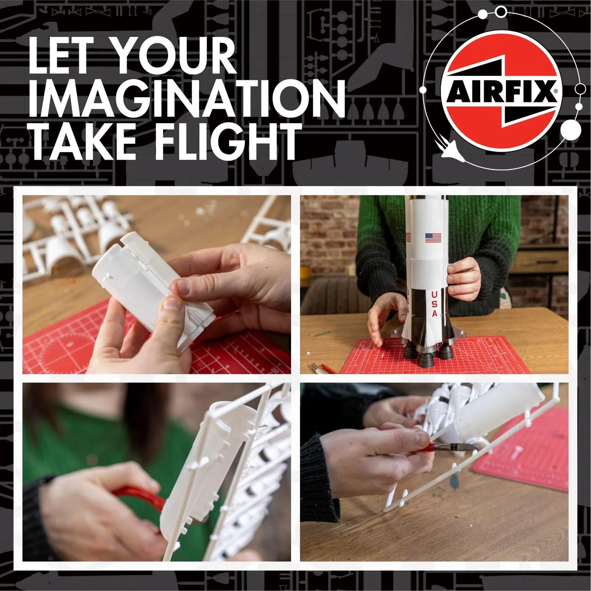 Airfix A50201 Saturn V Geschenkset – Plastikmodellbausatz, Raumschiff-Bausatz für Erwachsene und Kinder ab 8 Jahren, enthält: Modell im Maßstab 1:144, Humbrol Acrylfarben, Pinsel und Polykleber