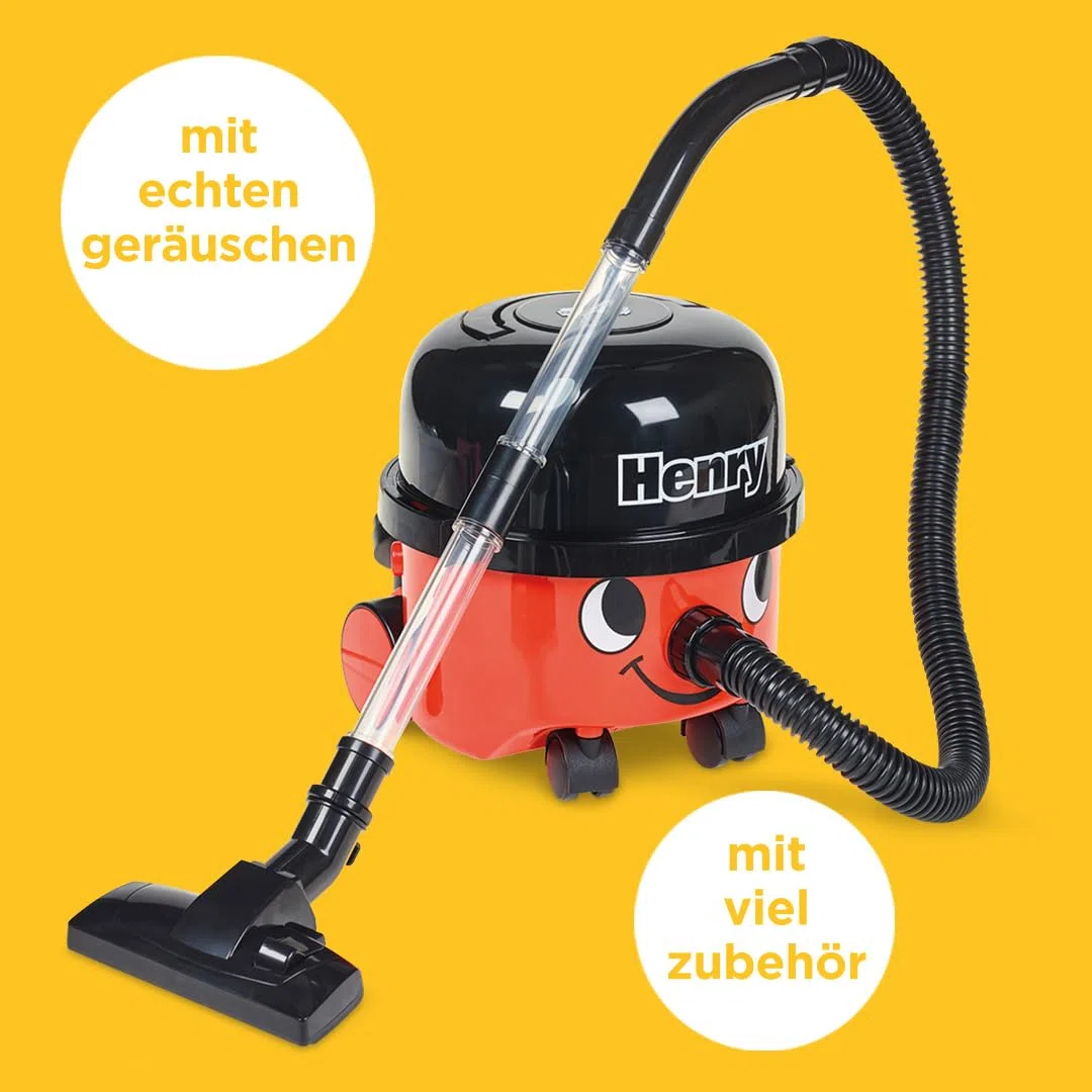 Casdon Henry & Hetty Spielzeug – Henry Staubsauger – Rotes Staubsauger-Spielzeug mit echter Saugfunktion und Zubehör – Kinder-Reinigungsset – für Kinder ab 3 Jahren