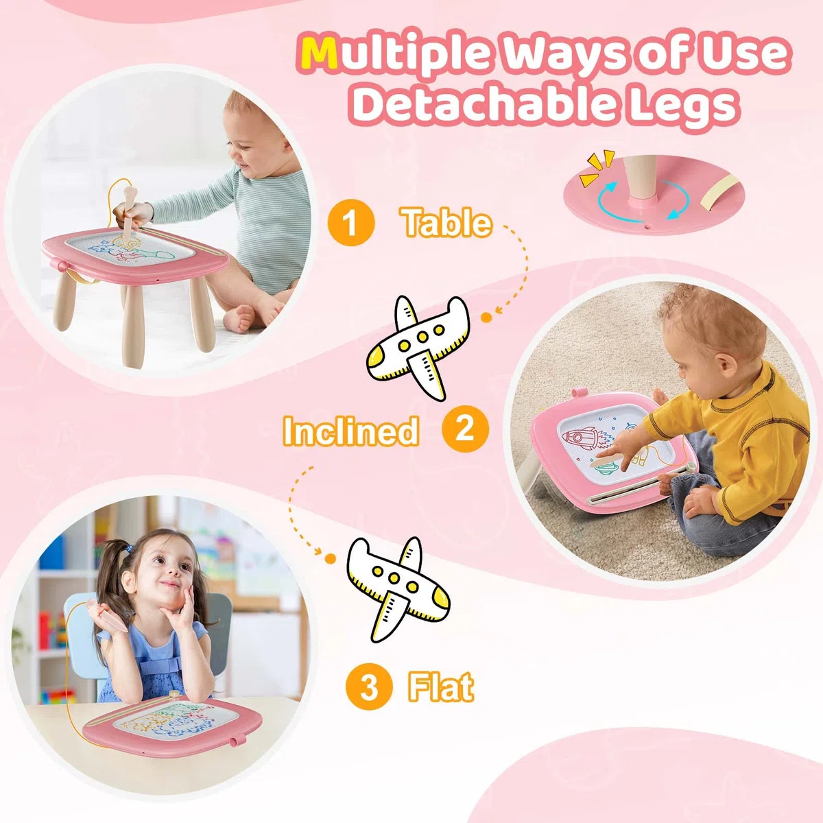 Kikidex Magnetisches Zeichenbrett, Kleinkind-Mädchen-Spielzeug für 1–2 Jahre, Doodle Board Pad Lern- und Lernspielzeug für 1 2 3 Jahre alte Babys, Kinder, Geburtstagsgeschenk (Rosa)