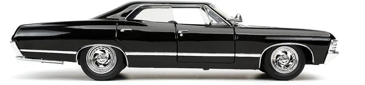 Jada Toys Supernatural Dean Winchester, 1967 Chevy Impala Sport Sedan, Modellauto, Türen + Kofferraum + Moterhaube zum Öffnen, Maßstab 1:24, schwarz