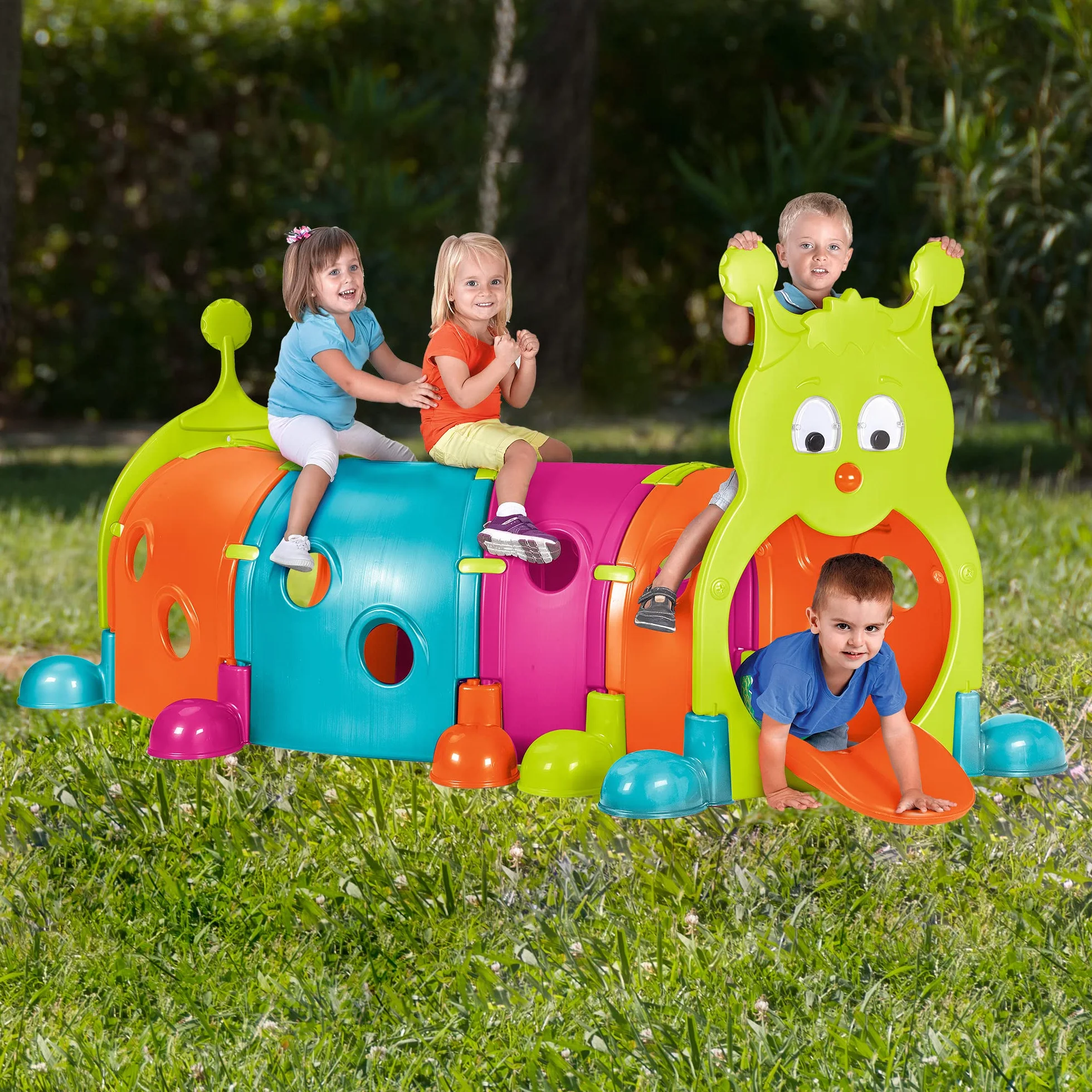 FEBER - Febergus, Kinder-Sporttunnel, Indoor und Garten, mit 4 erweiterbaren bunten Modulen, Outdoor-Spielzeug für Jungen und Mädchen +3 Jahre, Famosa (FEU12000)