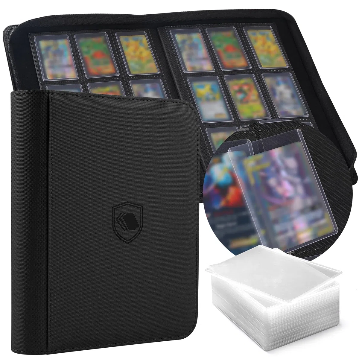 Toploader Sammelkarten Album für 288 Toploader, 108 Toploaders Inklusive, Premium-PU-Cover Kartenordner für 3" x 4" Rigid Toploader, Ringloses beidseitiges Toploader-Sammelalbum für TCG & Sportkarten