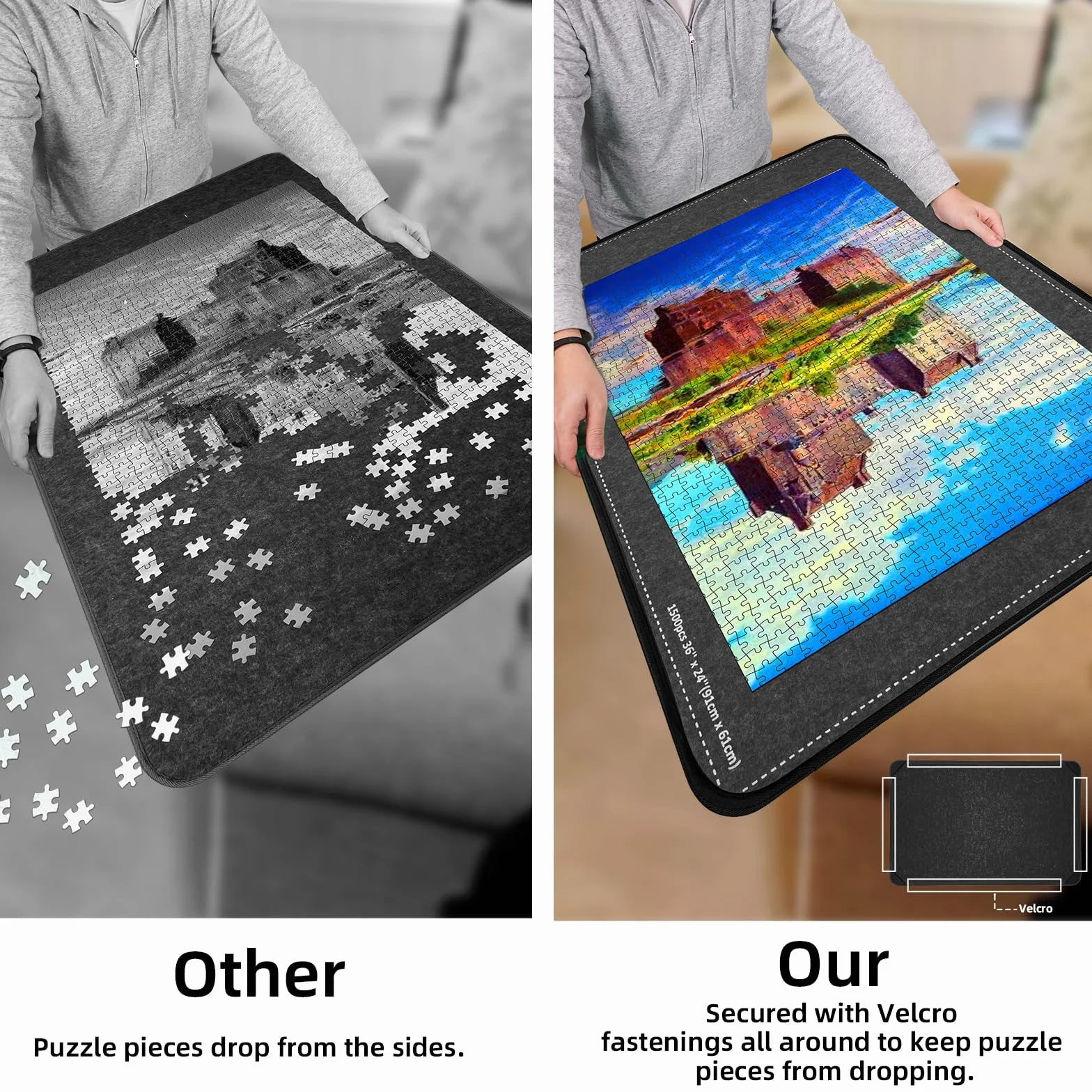MOZOOSON Faltbares Puzzlebrett, Puzzlematte 2000 Teile mit Abdeckung, Puzzle-Aufbewahrung 41.3x31.5in Jigsaw Puzzle Zubehör für Verschieben und Speichern (8 Sorting Trays & 1 Cover), Schwarz-1