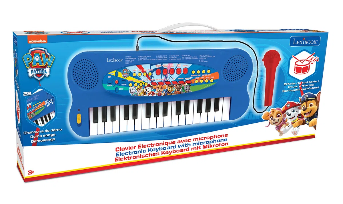 Lexibook, Paw Patrol, Elektronisches Keyboard mit Mikrofon, 32-Tasten-Klavier, Mikrofon zum Singen, 22 Demo-Songs, batteriebetrieben, blau/rot, K703PA