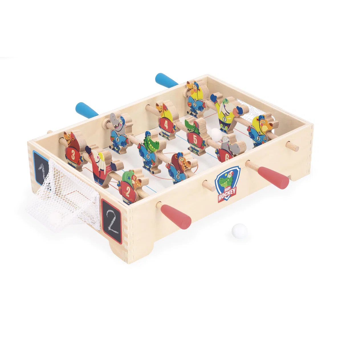 Janod - Mini Tischfußball aus Holz für Kinder - Thema Eishockey - Fördert die Fähigkeit zu tauschen und zu teilen - FSC Produkt - Ab 3 Jahre - J03367