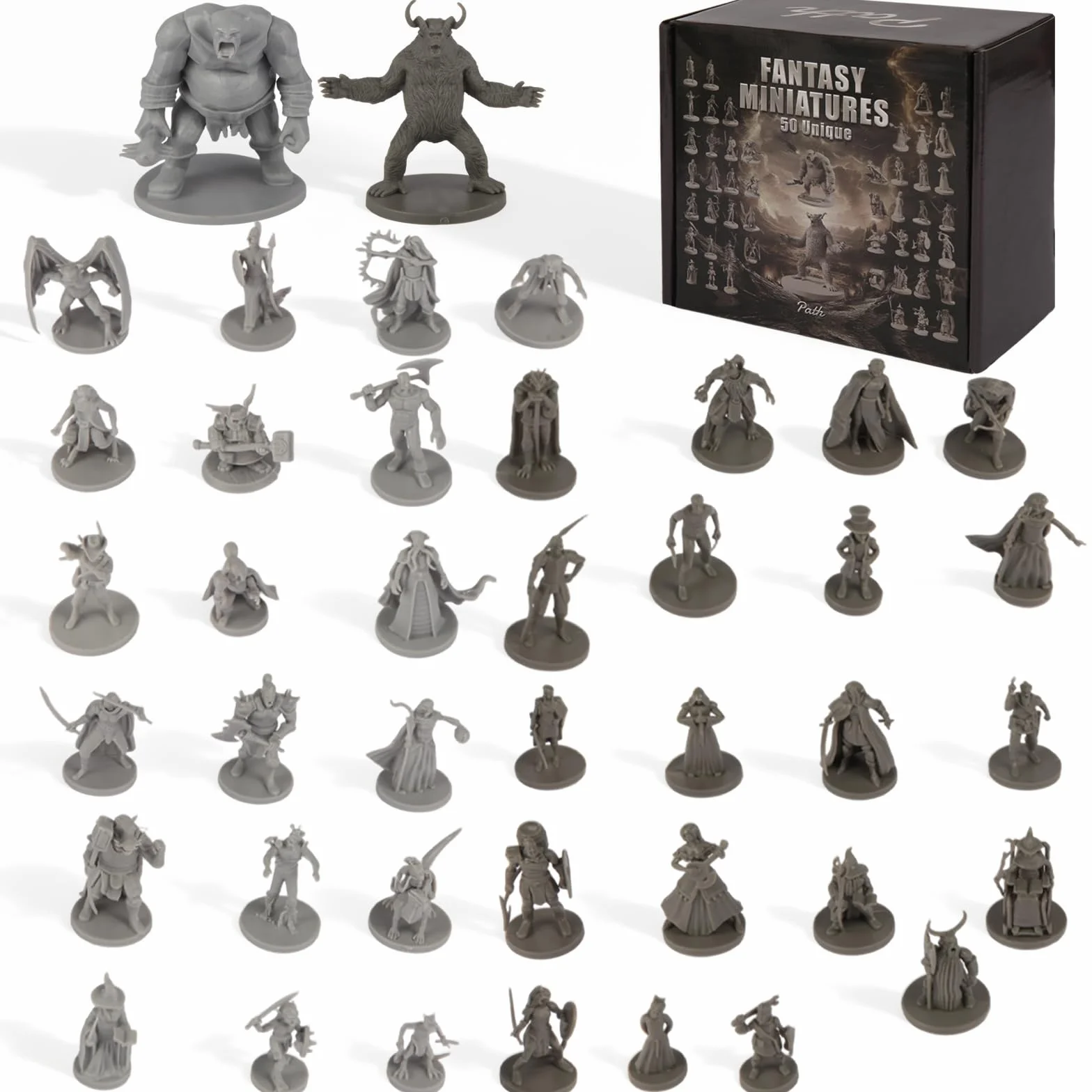 Path Gaming 50 Einzigartige Miniaturen Fantasy Tabletop RPG Figuren für Dungeons and Dragons, Pathfinder Rollenspiele, 28 mm Skalierte Miniaturen, Bulk Unlackiert