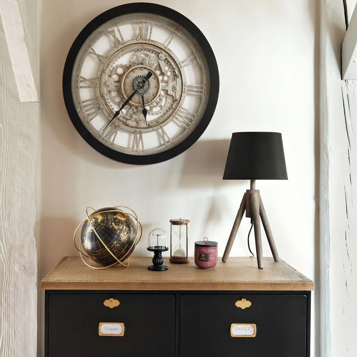 Globus Deko Schwarz Gold - Vintage Mini Globus - Design Schreibtisch, drehbar, Metall, Durchmesser 25 cm