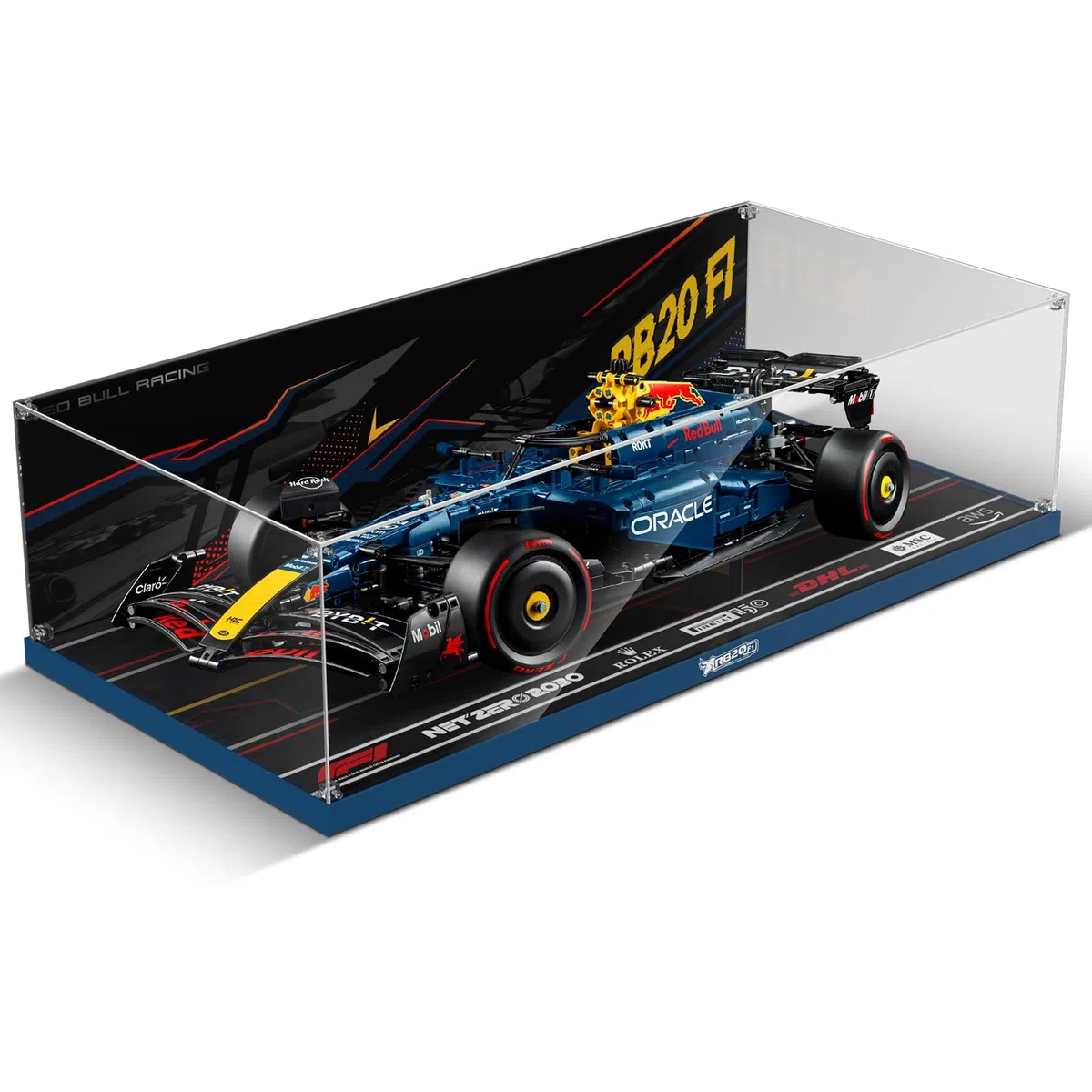 cooldac Acryl-Vitrine kompatibel mit Lego 42206 Oracle Red Bull Racing RB20 F1 Rennauto(Nur Box, Kein Modell), Staubdichtes Transparentes HD Backdrop Display Case für Lego Technic 42206 F1 Rennauto