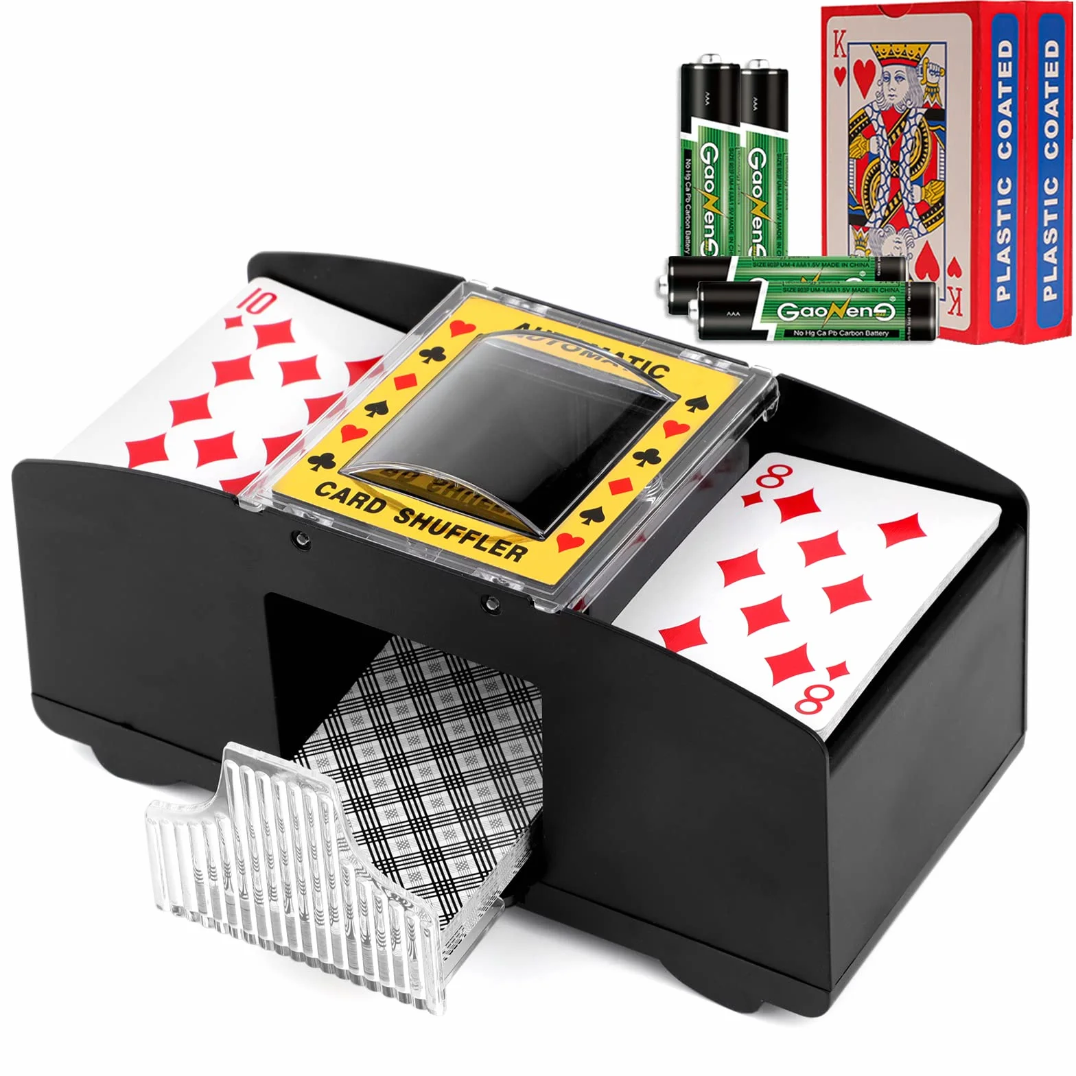 Kartenmischer 2 Deck,Kartenmischmaschine Elektrische mit Batteries und 2 Poker für UNO, Poker, Texas Hold Em, Omaha, Baccarat