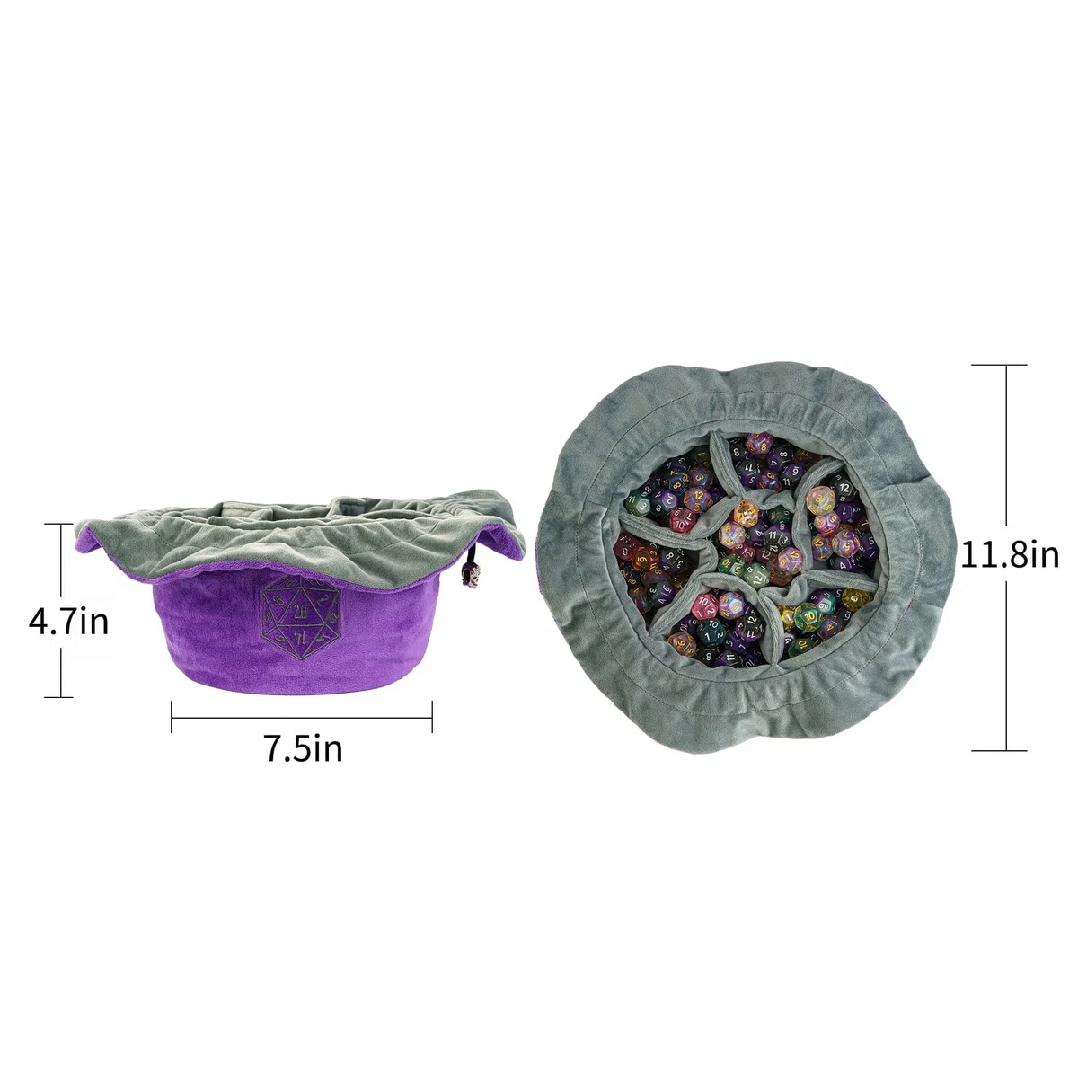 cusdie Würfelbeutel aus Samt mit hoher Kapazität und Taschen, Aufbewahrungstasche, Kapazität 200+ Würfelhalter für DND RPG MTG Game Dices Collection, violett, M, Taschen-Organizer