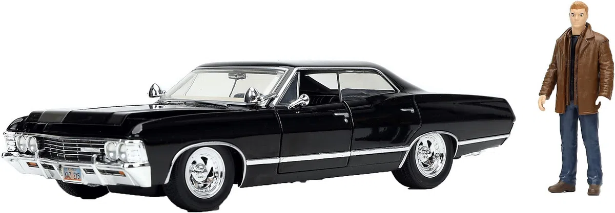 Jada Toys Supernatural Dean Winchester, 1967 Chevy Impala Sport Sedan, Modellauto, Türen + Kofferraum + Moterhaube zum Öffnen, Maßstab 1:24, schwarz