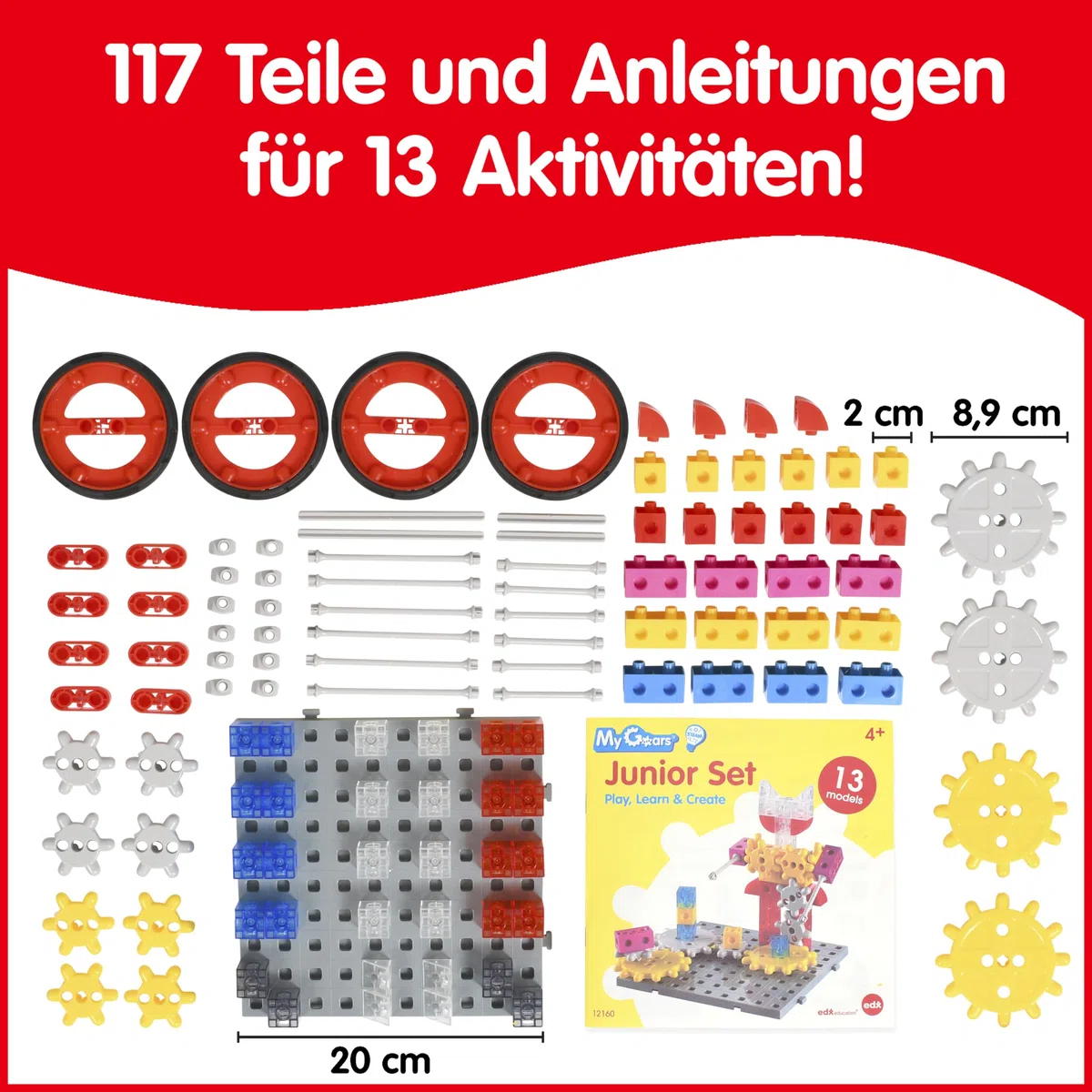 edxeducation My Gears Kinder-Set | 117 Teile | 13 Aktivitäten | Zahnrad-Spielzeug für Kinder | Baue rotierende, bewegliche Modelle | Konstruktionsspielzeug für Kinder von 4-8 Jahren