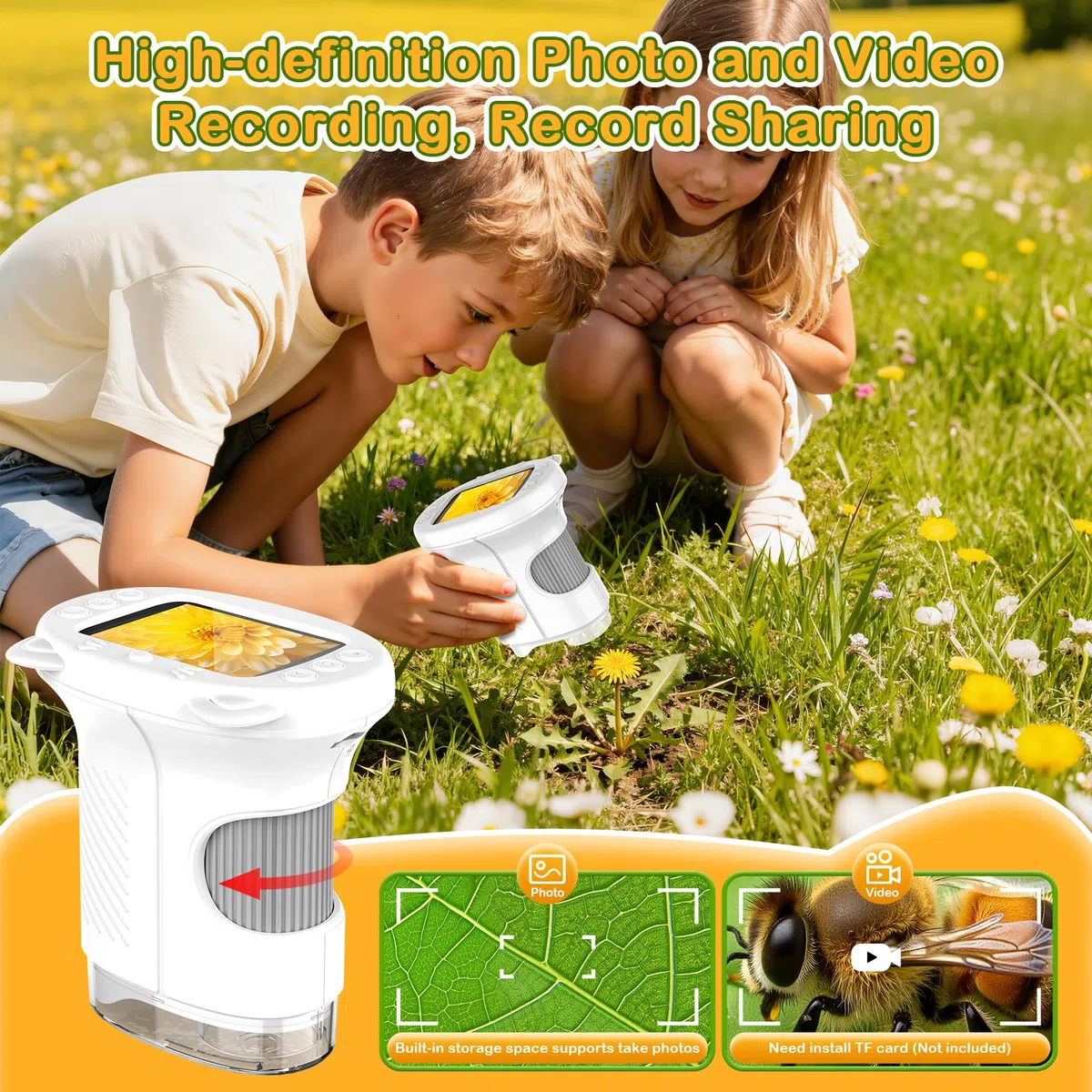 GlobalCrown Digitales Mikroskop für Kinder,Hand Mikroskop Digital mit 2.4 Zoll Bildschirm 200x Taschenmikroskop,Wissenschaftliches Lern Spielzeug für ab 3 4 5 6 7 8 9 Jungen Mädchen Geschenke