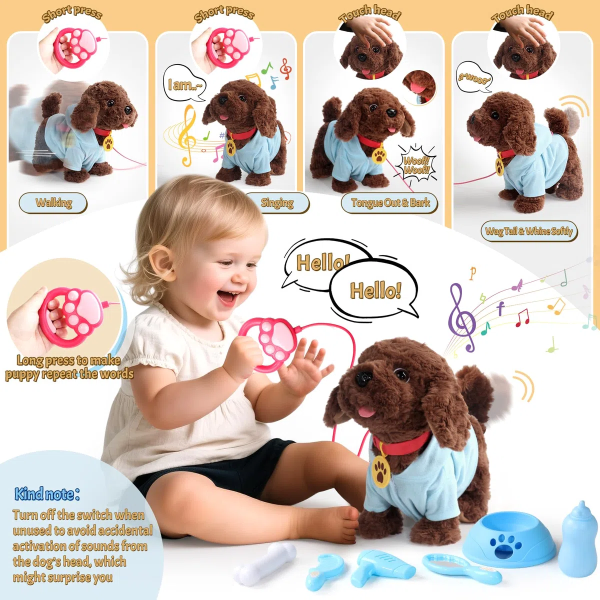 jerryvon Hund Spielzeug Kinder-Spielzeug Ab 2 Jahre Mädchen Dog Spiel Kuscheltier Hund Mit Leine der Läuft und Bellt Interaktiver Laufender Hund Für Kinder Junge Mädchen 2 3 4 Jahre Geschenkideen