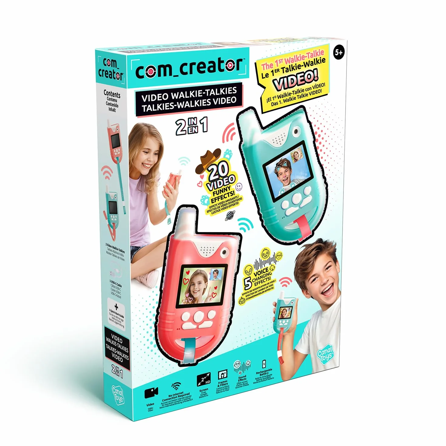 Canal Toys - 2-in-1 Video Walkie-Talkie Set - mit Farbbildschirm & Kamera - 300 m Reichweite - 20 Filter & 5 Stimmen - USB-C & Akku - interaktives Elektronikspiel ab 5 Jahren - INF 042