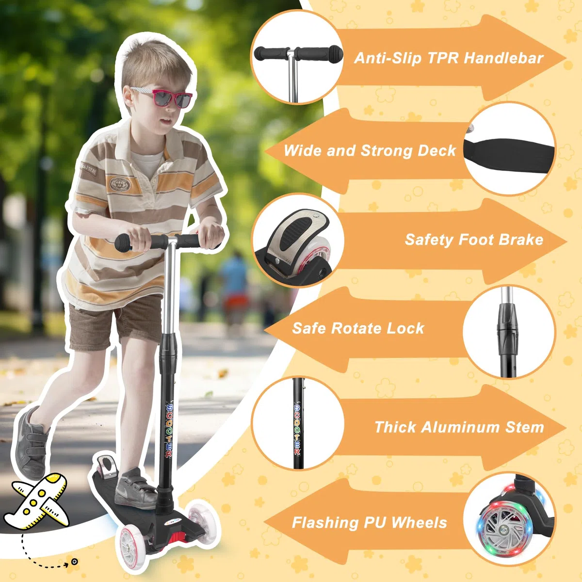 KORIMEFA Scooter Kinder Roller, Dreiradscooter mit PU LED Räder, Leuchtenden Räder, Faltbarer Höhenverstellbarer KinderRoller, Leicht Belastbarkeit bis 60 kg, ab 3-12 Jahre Junge Mädchen