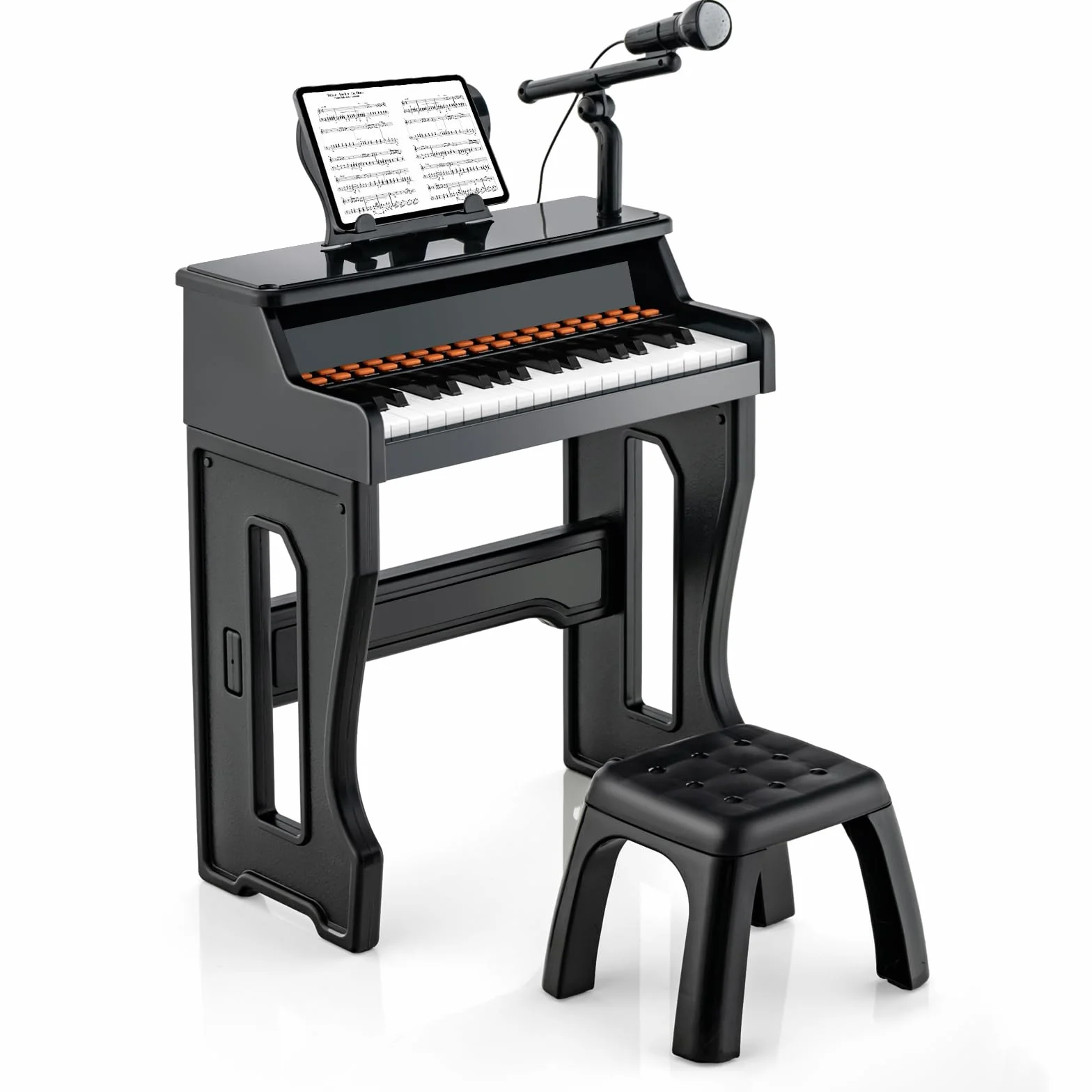 COSTWAY 37-Tasten Kinder Keyboard, elektronisches Kinderklavier mit Hocker, verstellbarem Mikrofon & Notenständer, Kinderpiano Klaviertastatur für Kinder ab 3 Jahren (Schwarz)