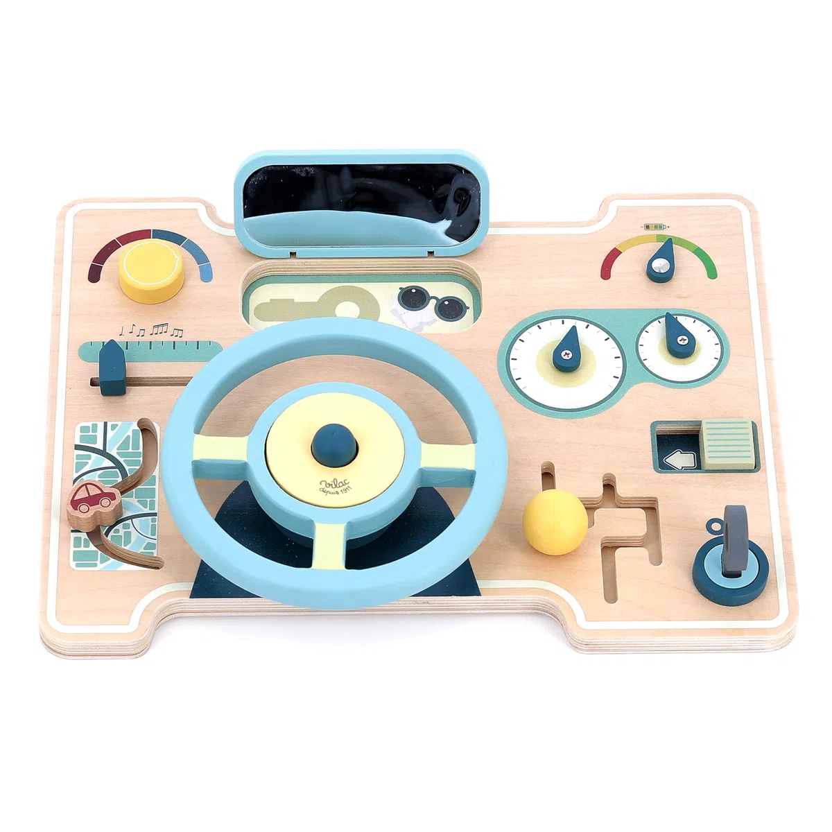 VILAC - Mein erstes Auto Aktivitäts- und Erlebnistafel – Spielzeug für Kleinkinder – 1 Armaturenbrett für mehrere Aktivitäten aus Holz – Spielzeug für Kinder ab 18 Monaten – 2144