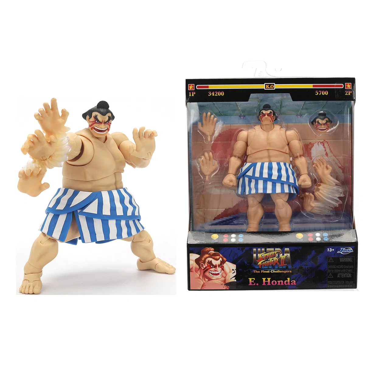 Jada Toys Street Fighter Figur E. Honda (16 cm) - bewegliche Sammel- und Actionfigur aus Street Fighter 2: The Final Challengers, mit alternativem Kopf, Händen und Zubehör, ab 13 Jahre