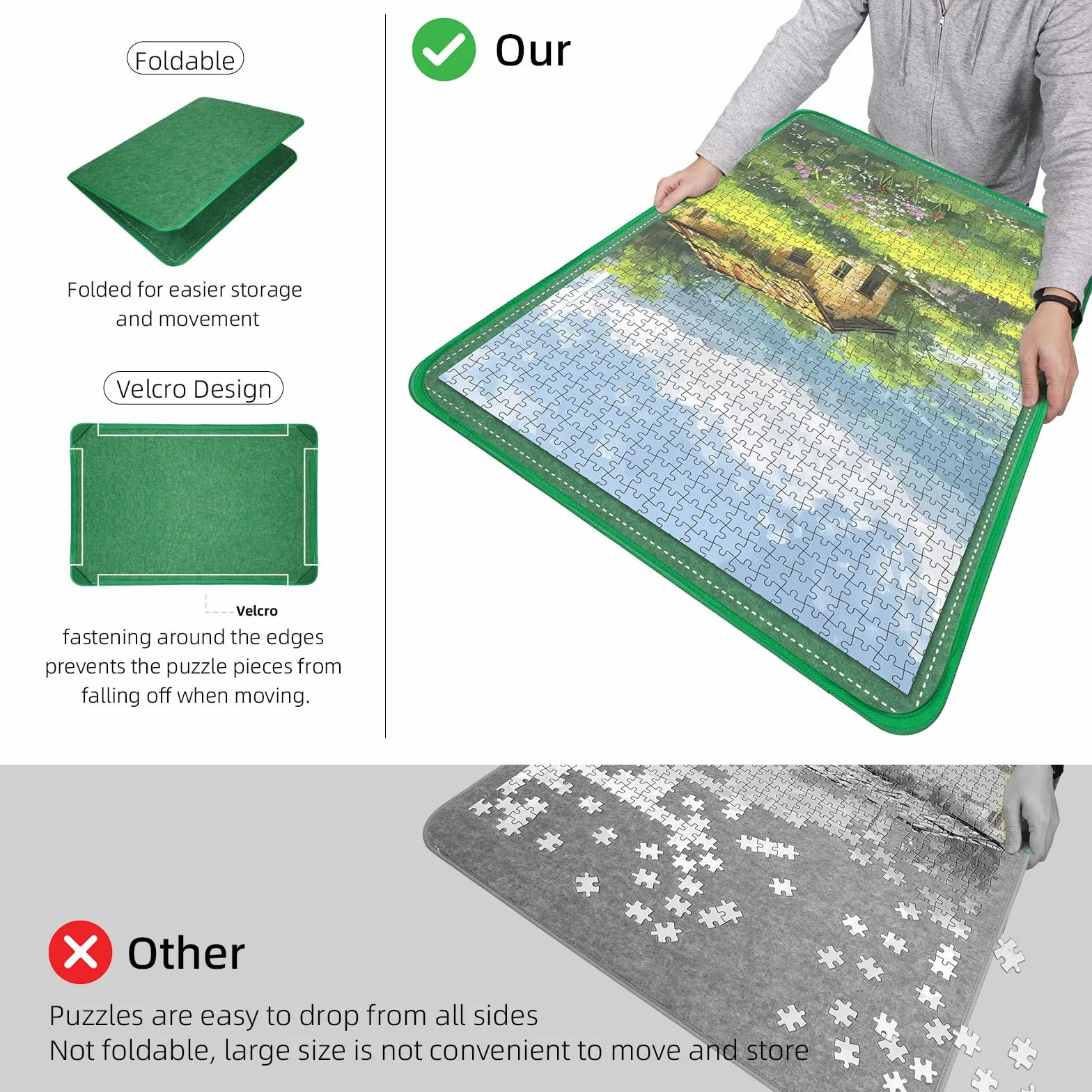 Puzzlebrett 2000 Teile, Puzzlematte 2000 Teile | Faltbares, Puzzle Aufbewahrung, Puzzletisch 41.3x31.5in Puzzle Board Mit 8 Puzzle Sortierschalen und 1 Abdeckung