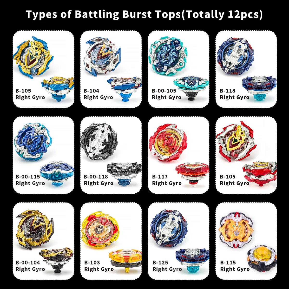 AIBREAY Burst Kreisel Battle Set, 12 Kampfkreisel 2 Launchers 1 Schnur Starter mit Griff, Spinning Top Box, Battle Burst mit Kreisel Kinder, ab 6 Jahren, Spielzeug Jungen