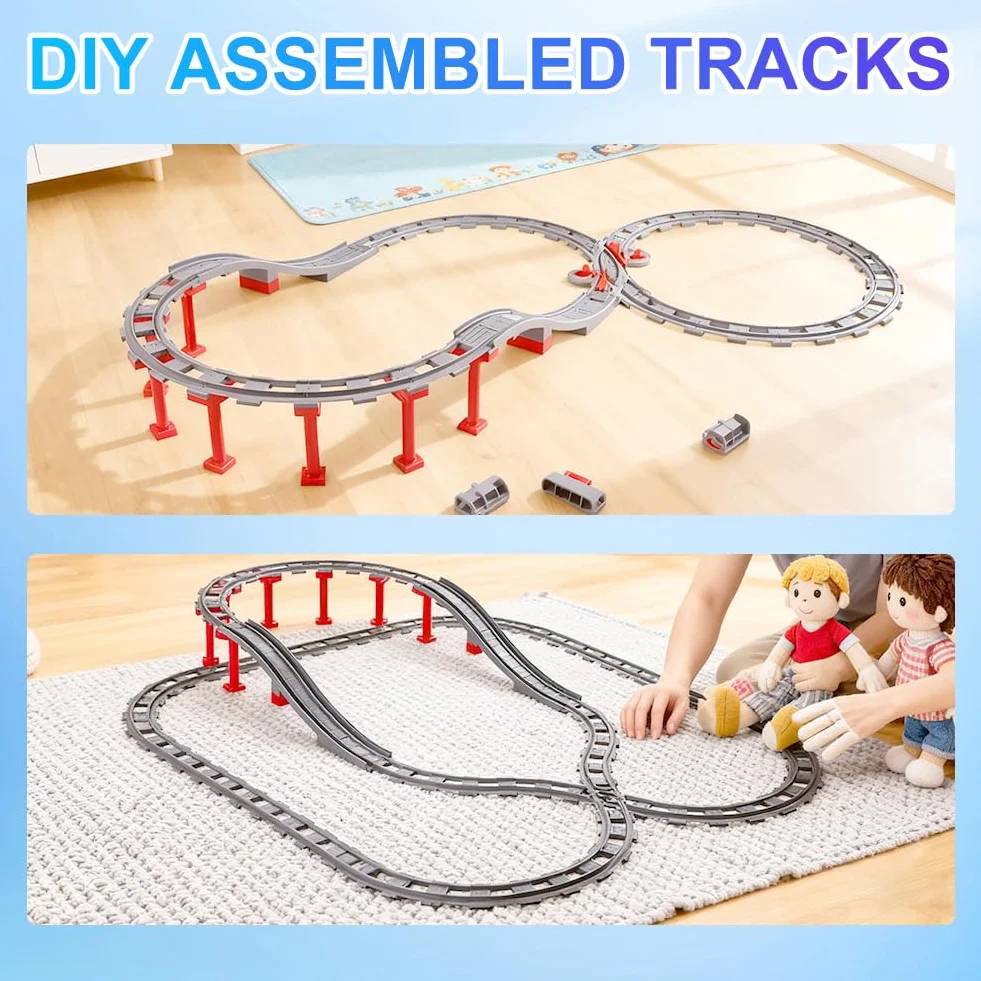 67PCS Bausteine Schienen Set, City Eisenbahn Schienen mit Gerade, Kurven, Cross Track, Kompatibel mit Marktführer, Spielzeug Geschenk für Kinder ab 2 Jahrenl