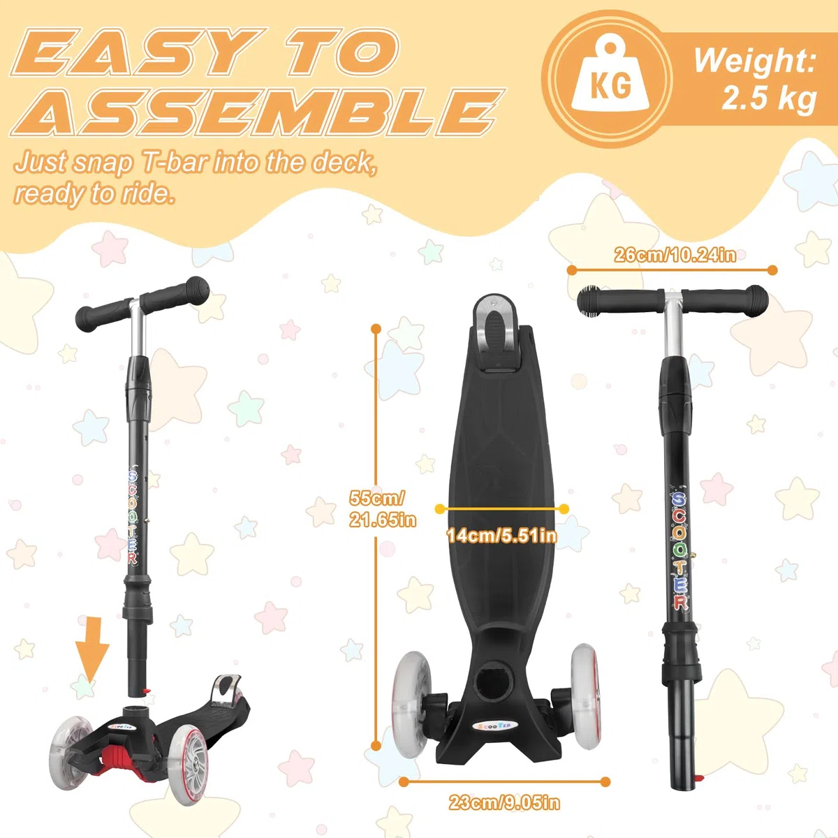 KORIMEFA Scooter Kinder Roller, Dreiradscooter mit PU LED Räder, Leuchtenden Räder, Faltbarer Höhenverstellbarer KinderRoller, Leicht Belastbarkeit bis 60 kg, ab 3-12 Jahre Junge Mädchen