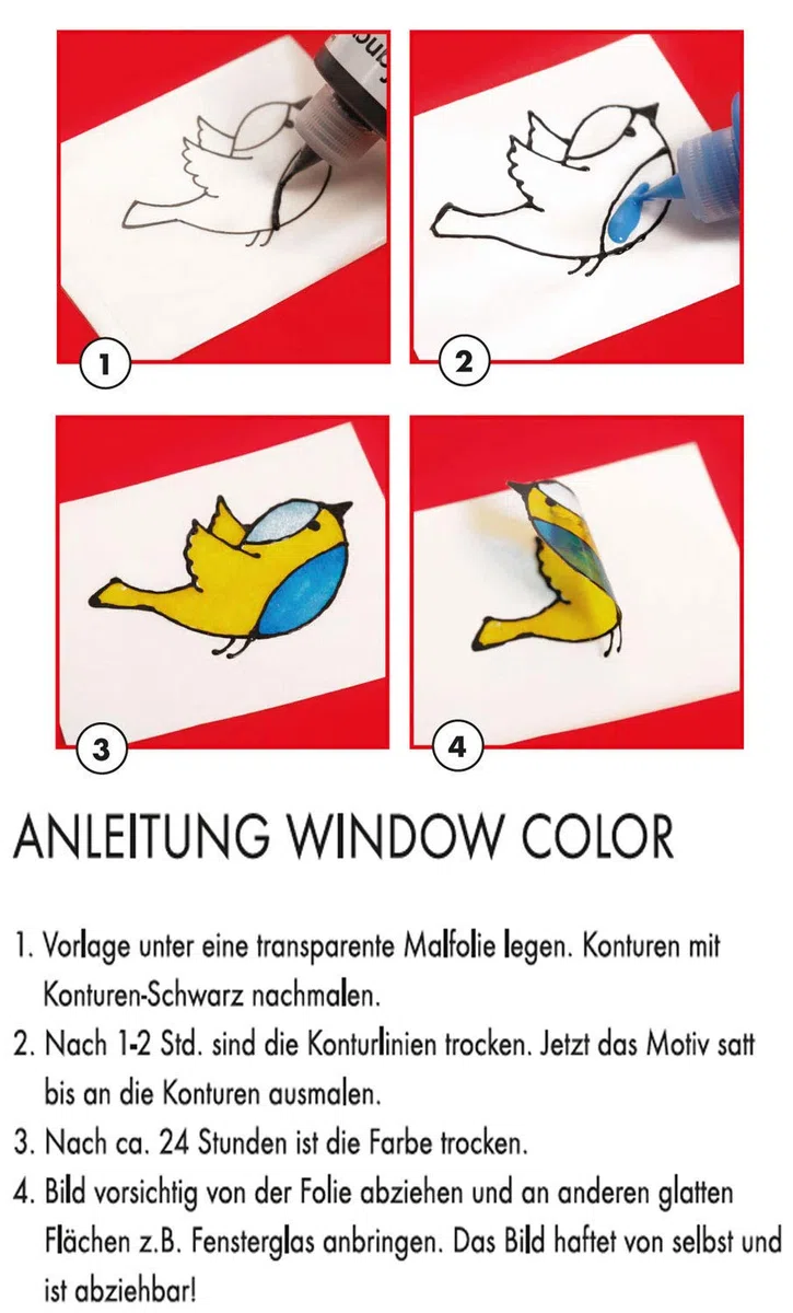 Marabu 0306000000101 - KiDS Window Color Party Set mit 6x 80 ml und 6x 25 ml Farbe, 10 Malfolien und 4 Malvorlagen, Fenstermalfarbe auf Wasserbasis, für glatte Oberflächen, Partyspaß für Kinder
