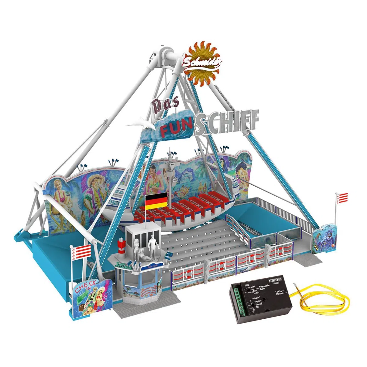 FALLER Fahrgeschäft FUN-Schiff Modellbausatz mit 252 Einzelteilen 285 x 183 x 210 mm I Modelleisenbahn Zubehör H0 I Modelleisenbahn H0 Schiffschaukel, Weiß