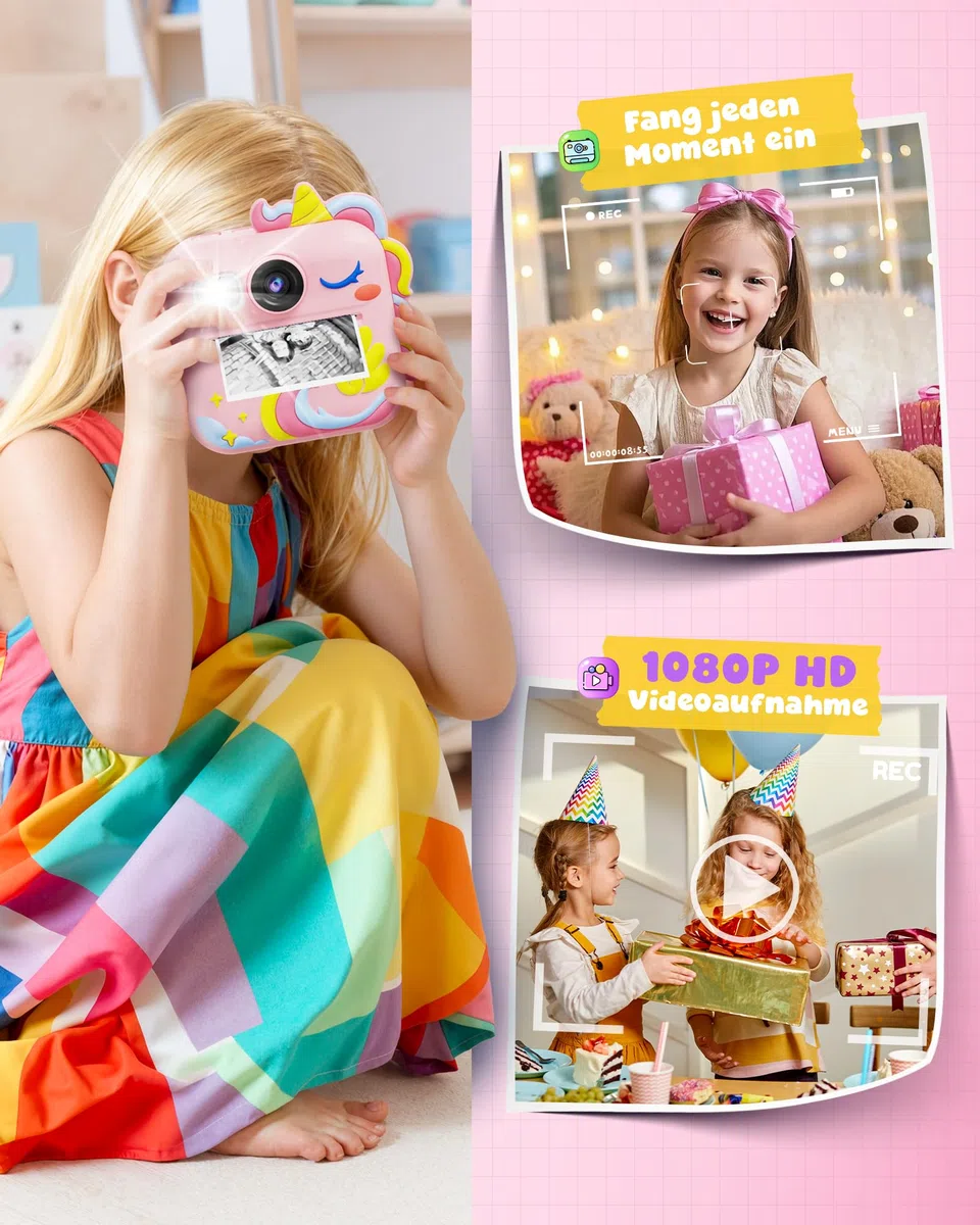 KOKODI Kinderkamera Sofortbildkamera 3-12 Jungen Mädchen(Rosa)