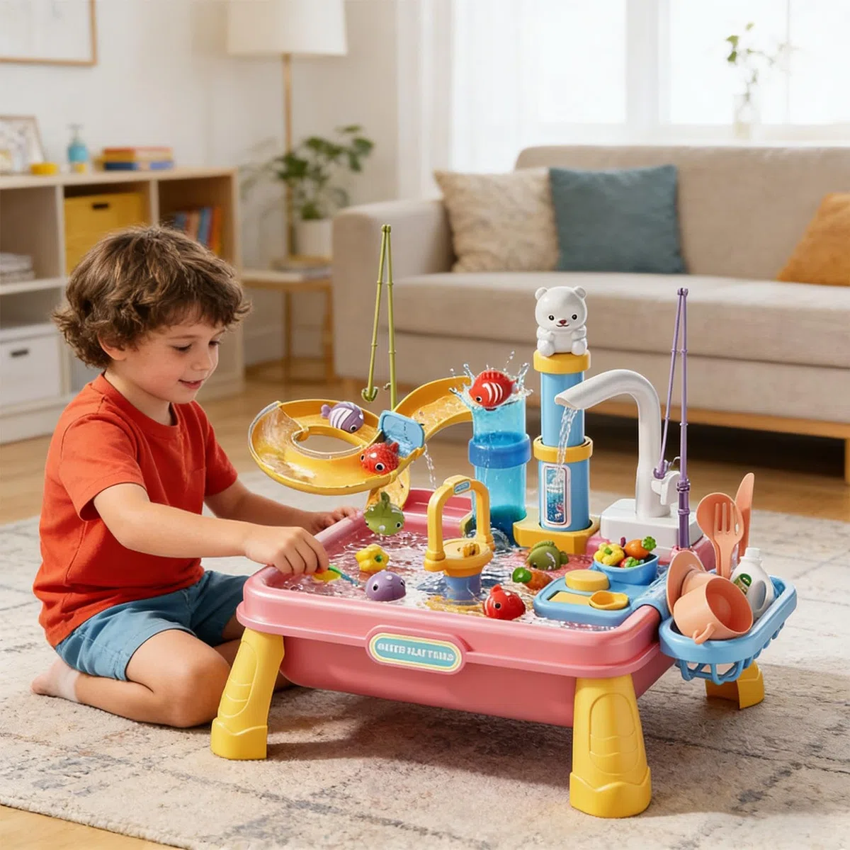 Generisch Sand Und Wasserspieltisch,Sand- Und Wasserspieltisch Mit Pumpe, Unterhaltsames Sensorik-Aktivitätsspiel, Robuste Konstruktion Für Garten, Park, Terrasse, Kindergarten Klassenzimmer