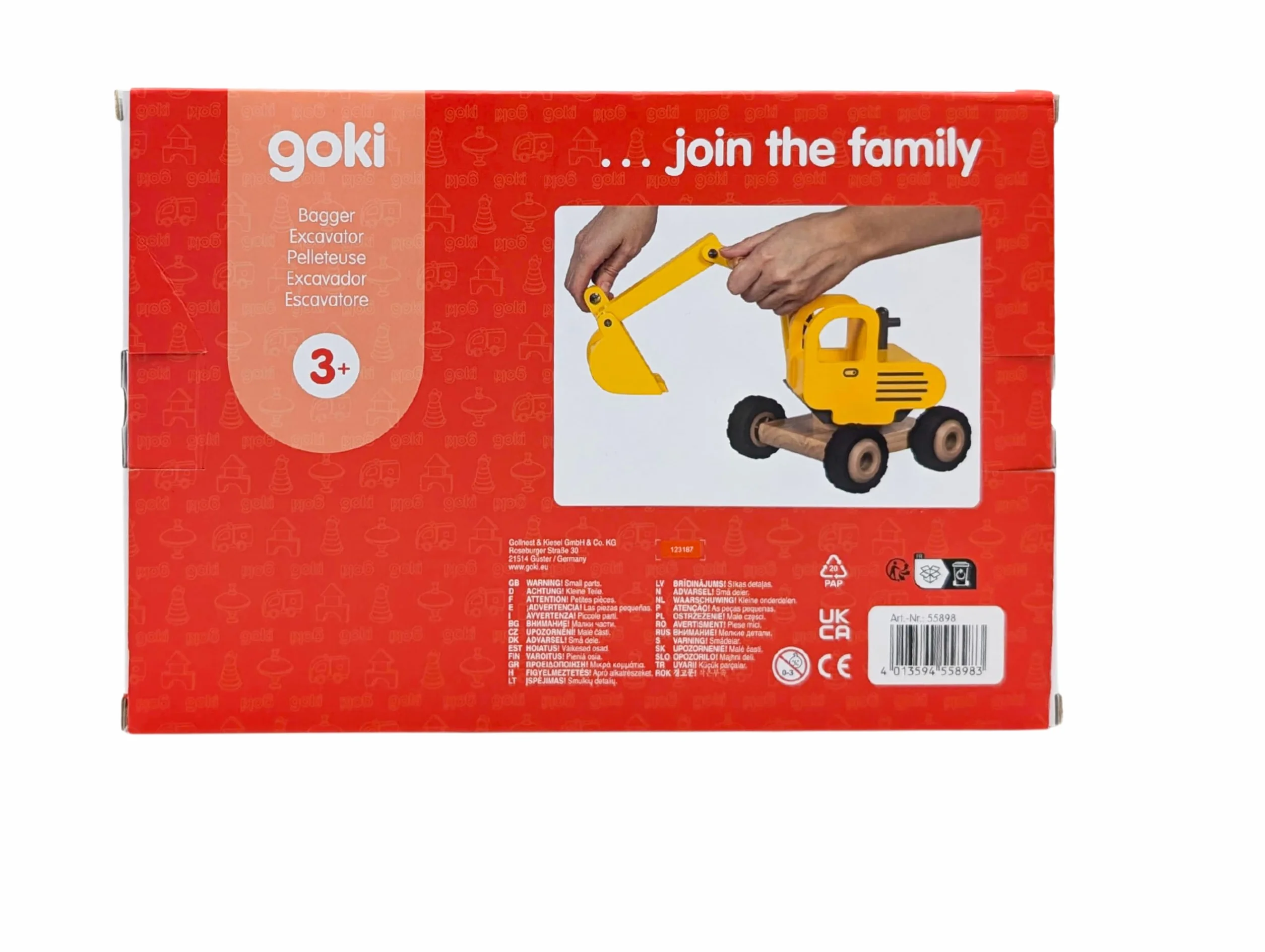 goki Holzbagger: Stabil, Funktionsfähig und Umweltfreundlich – Hochwertiges Spielzeug aus Holz gerfertigt mit beweglicher Schaufel und Gummireifen für kreatives Spielen ab 3 Jahren