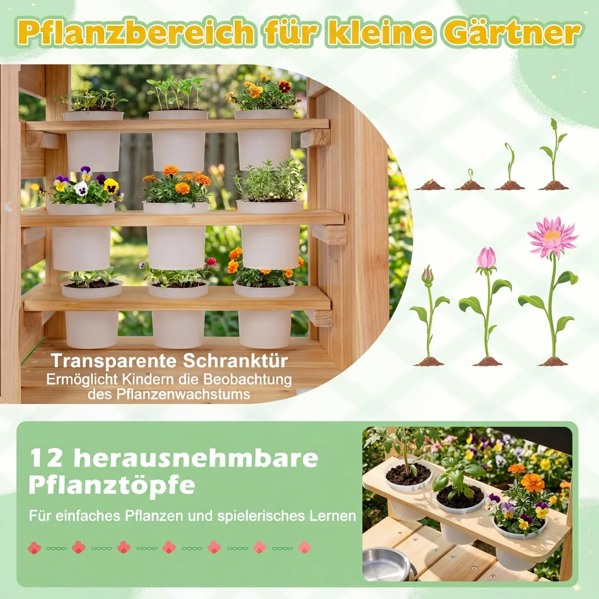 COSTWAY Matschküche Kinder, Outdoor Spielküche mit Herd, Spüle, Wassertank, Pflanztöpfen und Kreidetafel, Holz Gartenspielzeug, Kinderküche für Jungen und Mädchen ab 3 Jahren