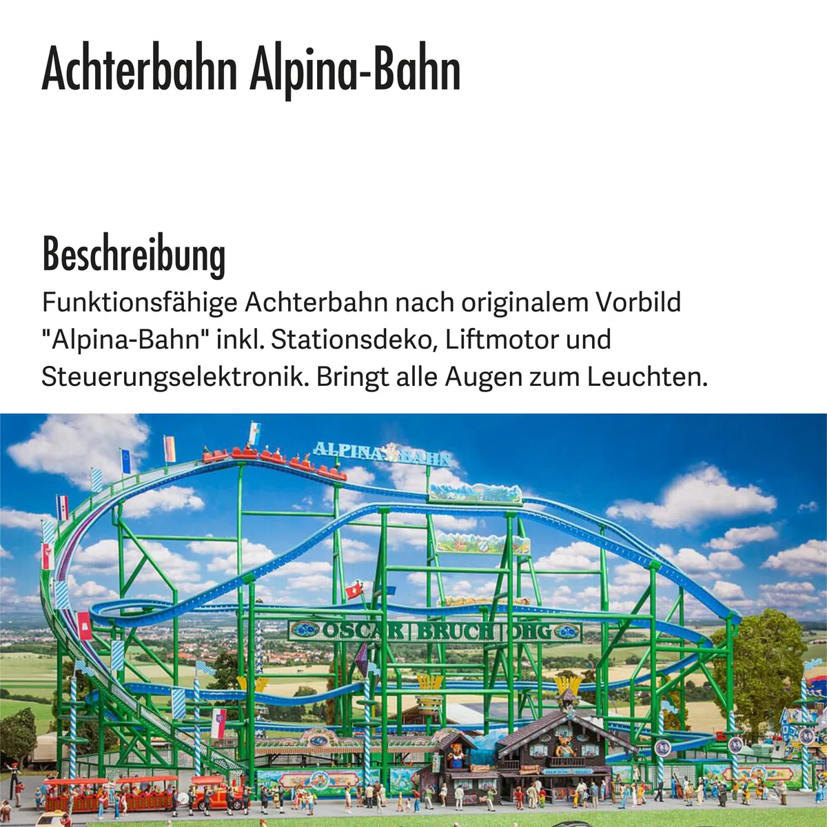 Faller Achterbahn Alpina-Bahn Modellbausatz mit 708 Einzelteilen 715 x 423 x 400 mm I Modelleisenbahn Zubehör H0 I Modelleisenbahn H0 Stahlachterbahn, Verschieden