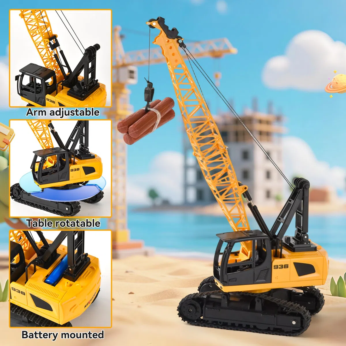 Kran Spielzeug, 2.4Ghz RC Kranfahrzeug, Ausfahrbarem Kran, Baustellen Fahrzeuge Set mit Lichtern,Geräuschen, KranFerngesteuerter Spielzeugkran, Kinder Baustellenfahrzeuge für 3 4 5 6 7 Jahre