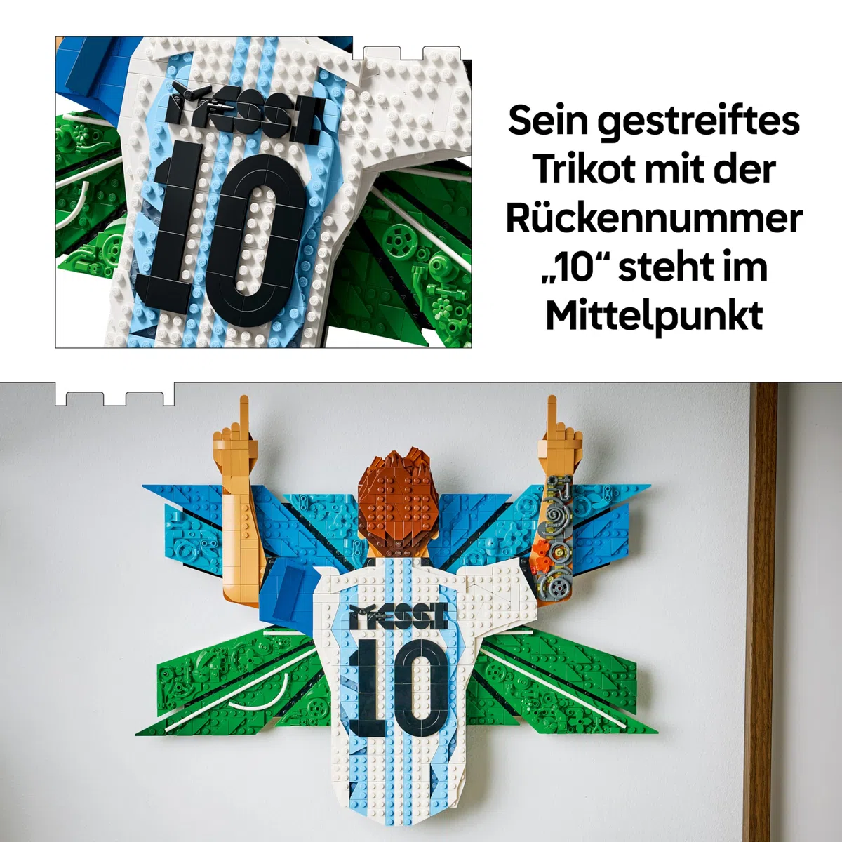 LEGO Editions Lionel Messi – Torjubel - 3D DIY Wandbild Set - DIY Deko für Kinder - Fußball Geschenk für Jugendliche ab 14 Jahren, Mädchen, Jungen und Erwachsene Sportfans - 43018