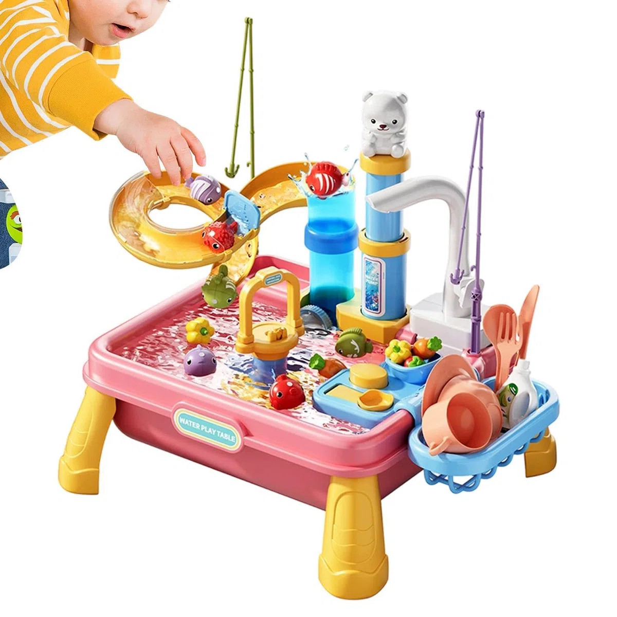 Generisch Sand Und Wasserspieltisch,Sand- Und Wasserspieltisch Mit Pumpe, Unterhaltsames Sensorik-Aktivitätsspiel, Robuste Konstruktion Für Garten, Park, Terrasse, Kindergarten Klassenzimmer